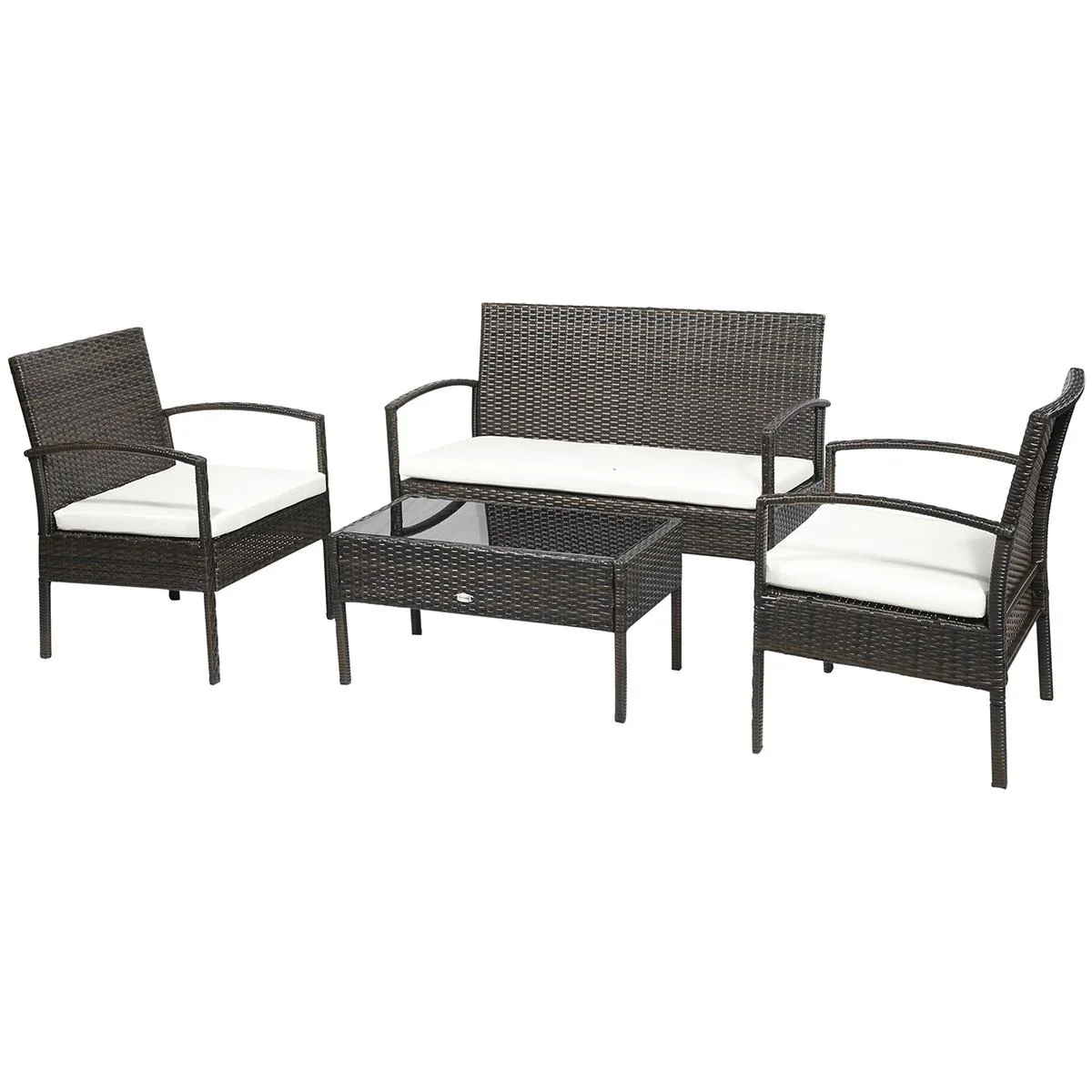 Polyrattan Gartenmöbel Set 4-teiliges Rattensofa-Set Sitzgruppe Sitzgarnitur für Pause Lounge Teetisch mit Sofa Sitzkiss - 1