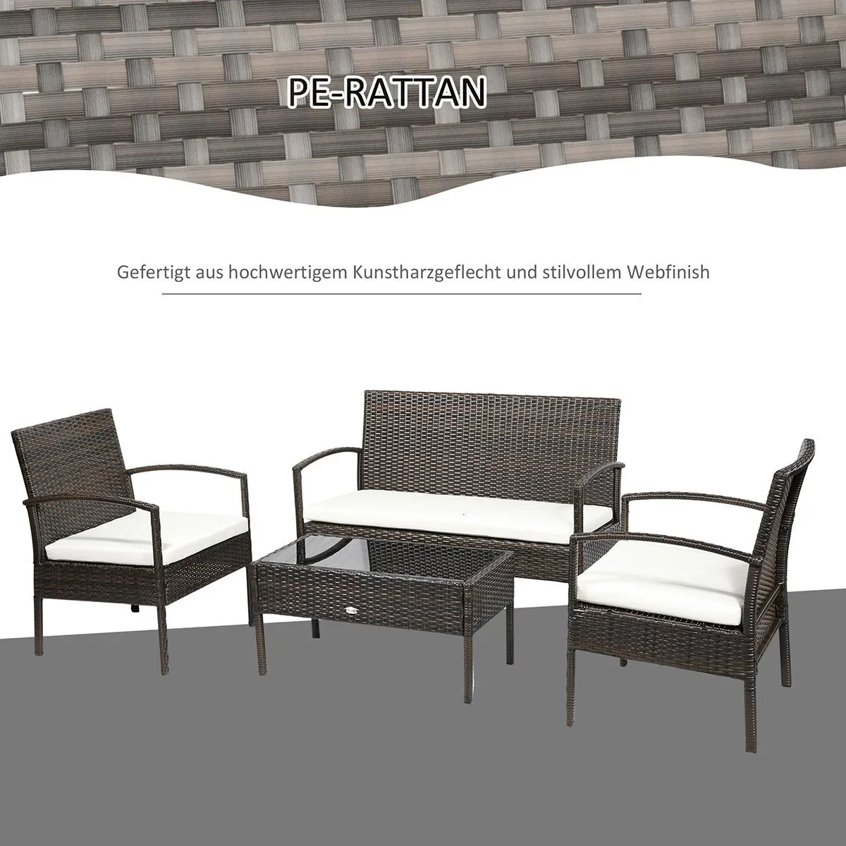 Polyrattan Gartenmöbel Set 4-teiliges Rattensofa-Set Sitzgruppe Sitzgarnitur für Pause Lounge Teetisch mit Sofa Sitzkiss - 2