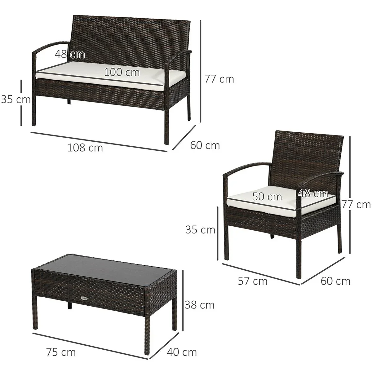 Polyrattan Gartenmöbel Set 4-teiliges Rattensofa-Set Sitzgruppe Sitzgarnitur für Pause Lounge Teetisch mit Sofa Sitzkiss - 3