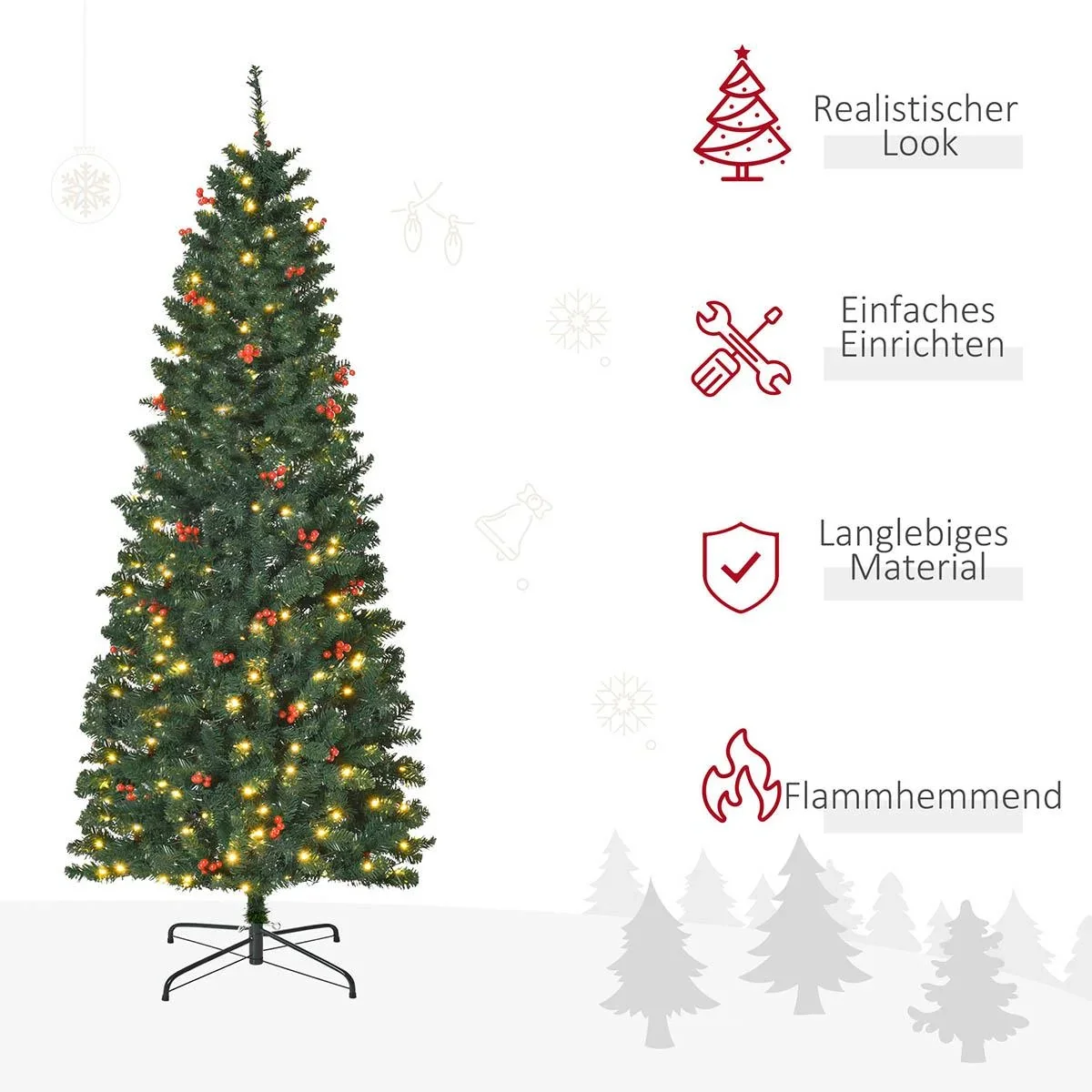 künstlicher Weihnachtsbaum 180 cm mit 250 LED-Leuchten 628 Astspitzen Christbaum Tannenbaum PVC Metall Grün Ø63 x 180 cm - 1