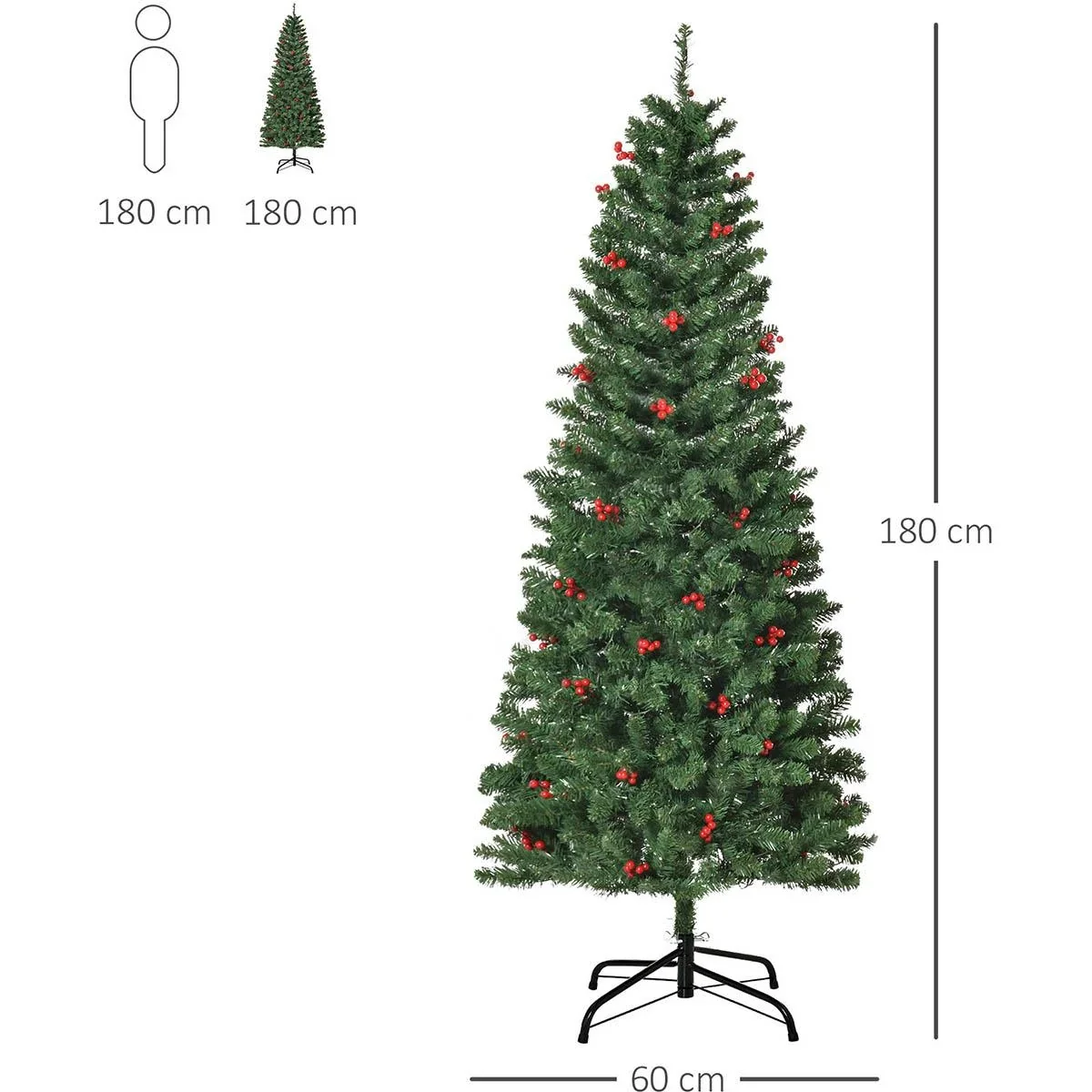 künstlicher Weihnachtsbaum 180 cm mit 250 LED-Leuchten 628 Astspitzen Christbaum Tannenbaum PVC Metall Grün Ø63 x 180 cm - 3
