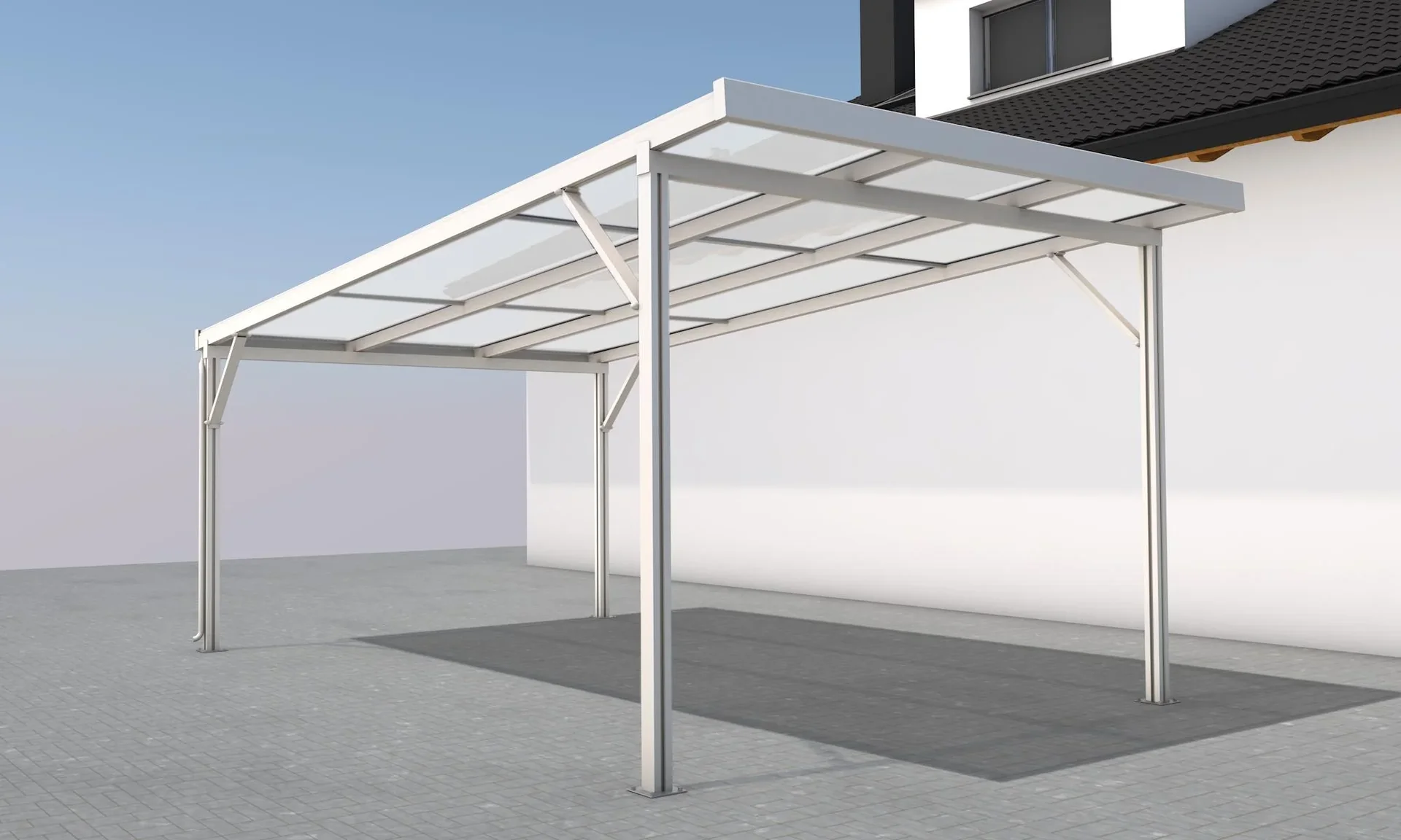 Carport Premium, weiß, 3094 x 5620 mm - Polycarbonat Stegplatten 16 mm, opal - 0