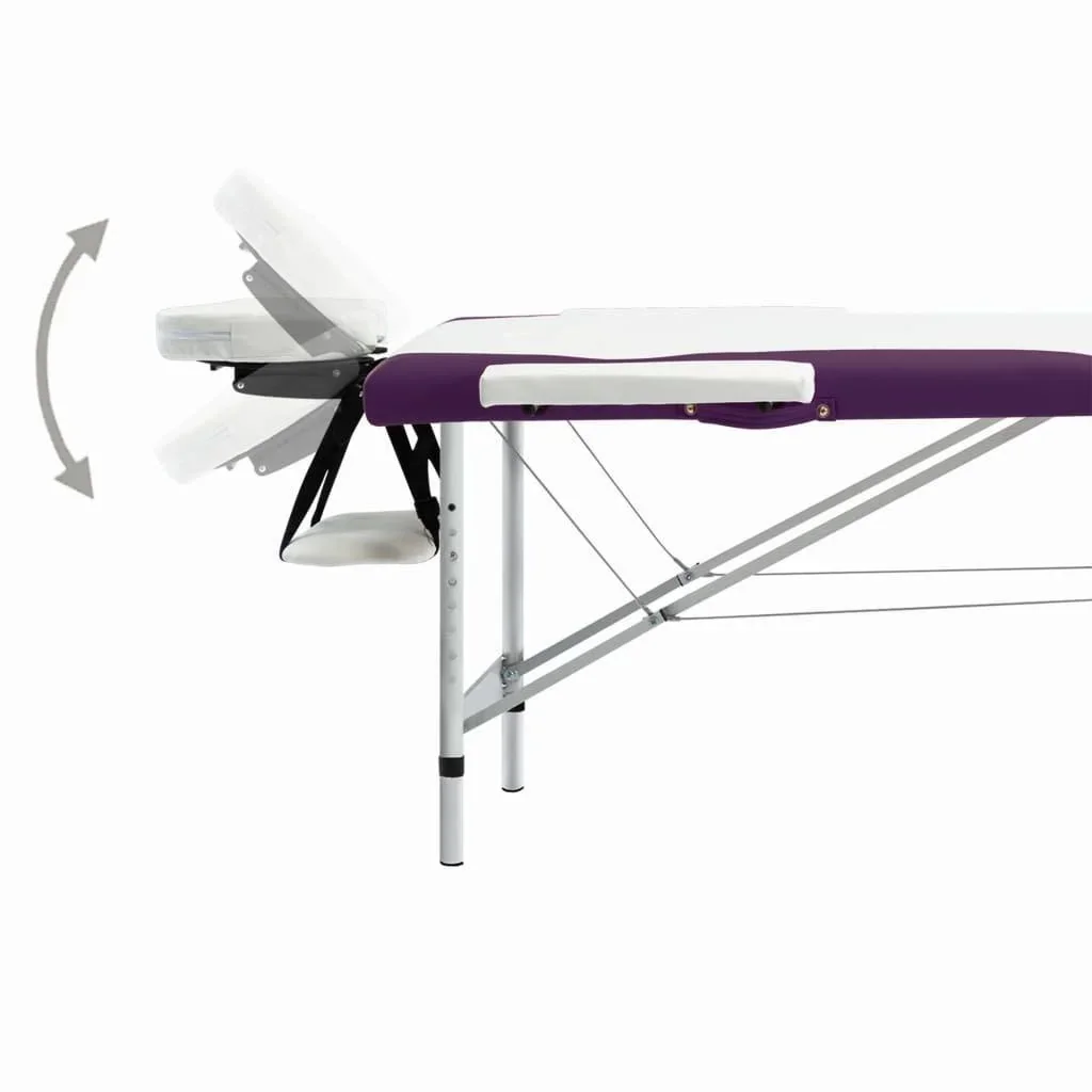 Klappbare Massageliege mit 2 Zonen Aluminium weiß und lila - 1