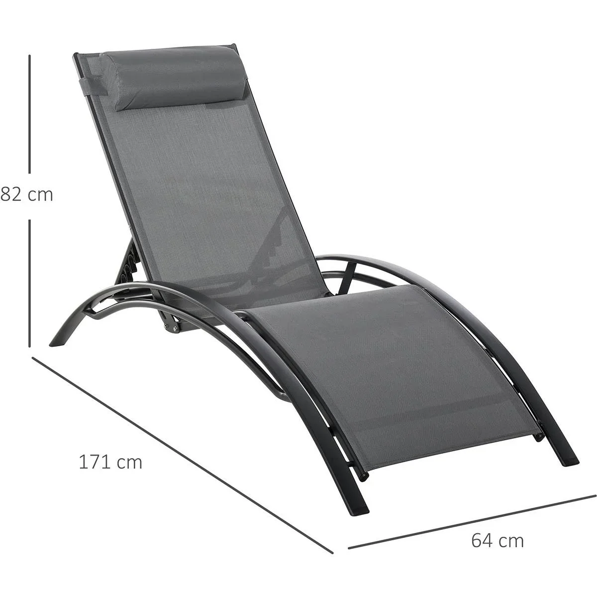 Sonnenliege Gartenliege Gartenstuhl Relaxsessel Liegestuhl Alu verstellbar Grau 171 x 64 x 82 cm - 4