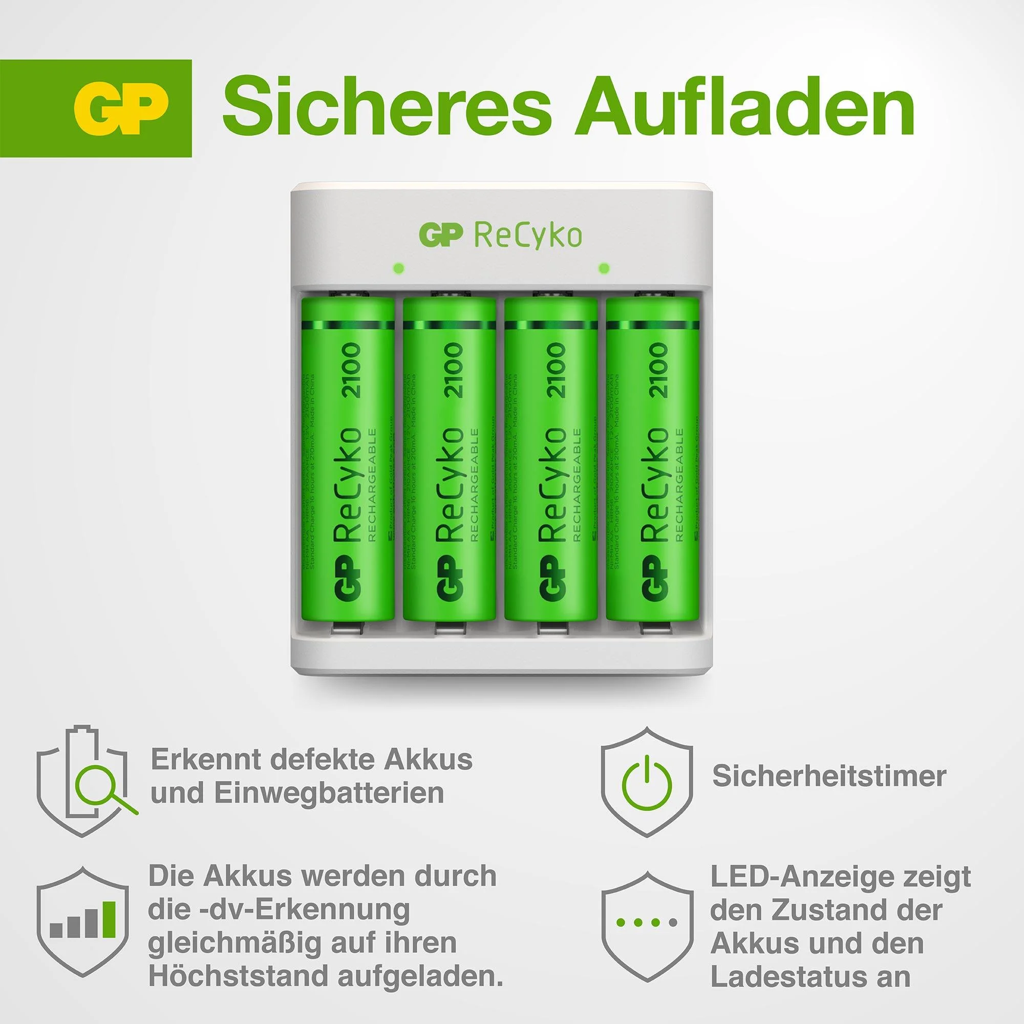 USB Ladegerät für 4 AA / AAA NiMH Akkus inklusive 4 Stück ReCyko Mignon (AA) NiMH Akkus mit 2100 mAh - 1