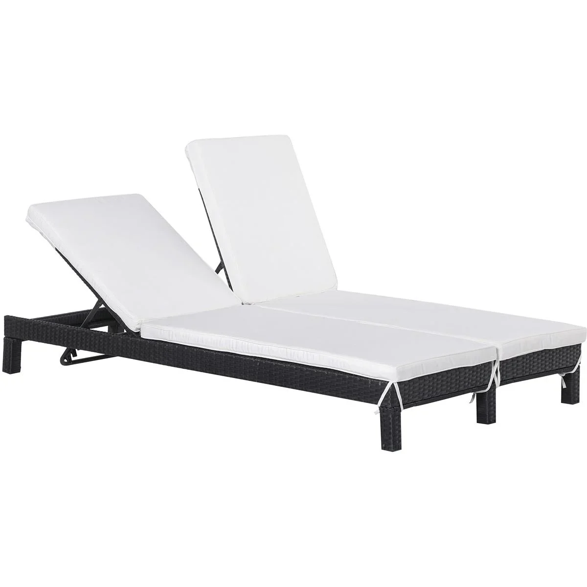 Gartenliege, Doppelliege, Relaxliege für 2 Personen, Luxus Lounge, 5-stufige Rückenlehne, Metall, PE Rattan, Creme, 195 - 2