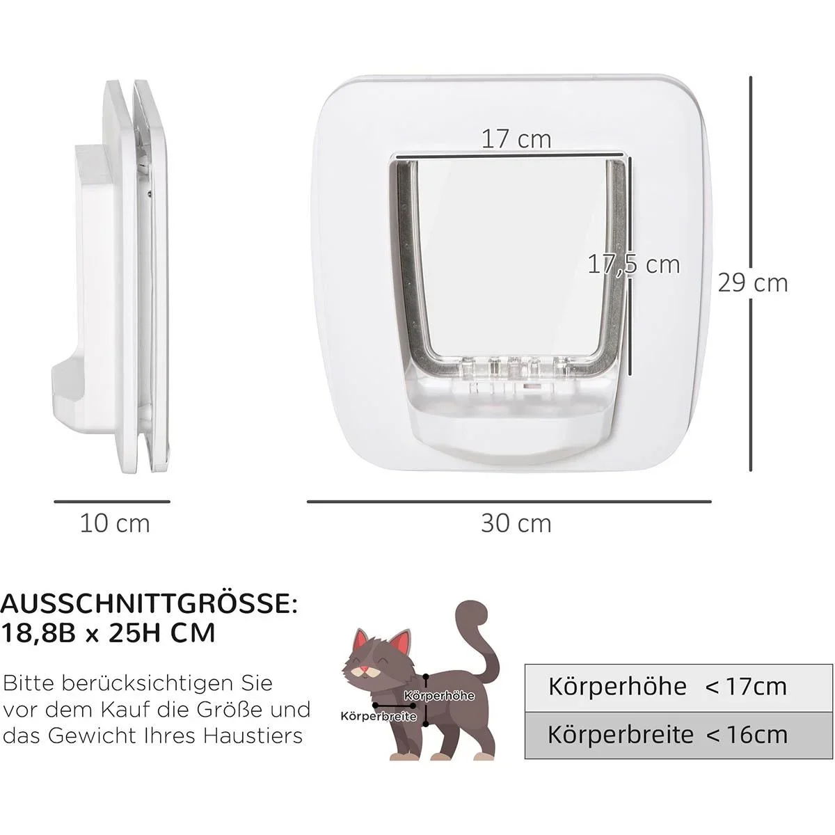 Katzenklappe Hundeklappe 4 Verschluss-Optionen mit Magnet Haustierklappe für Innentür Klappe für Haustiere bis 9 kg 30 x - 0