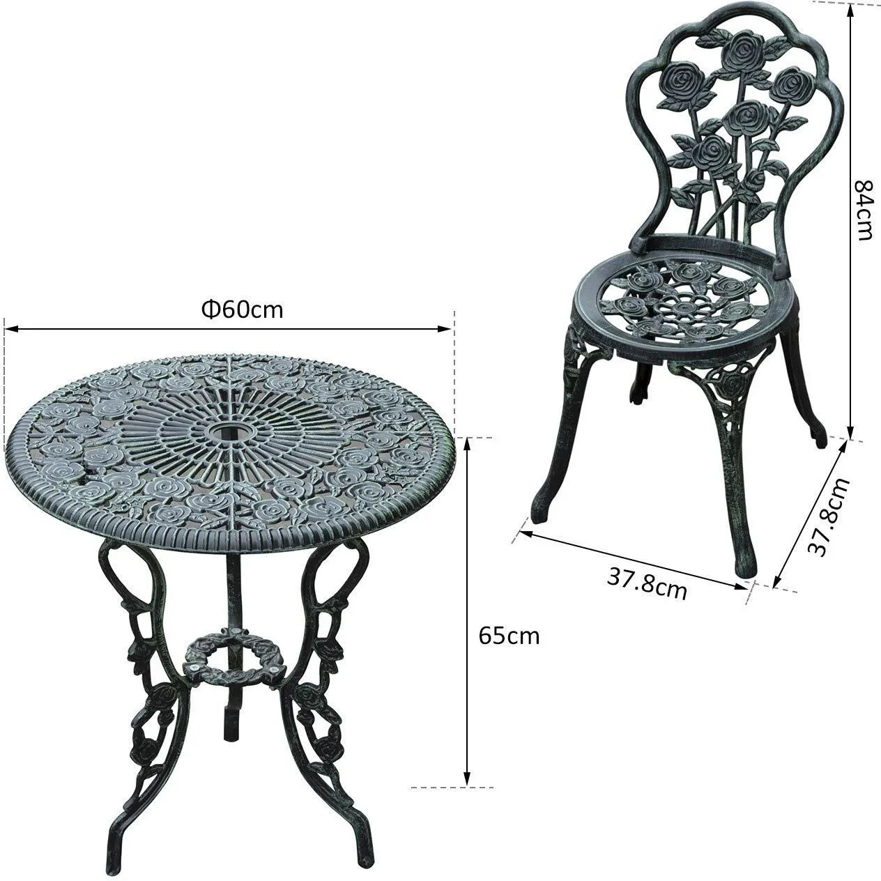 Bistroset Balkon 3-tlg. Gussaluminium Antik Grün - 1
