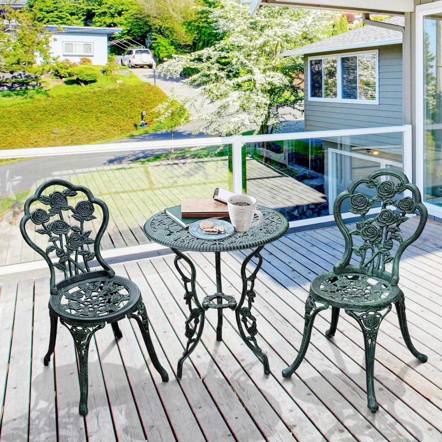 Bistroset Balkon 3-tlg. Gussaluminium Antik Grün - 3
