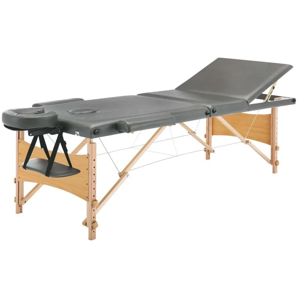 Massageliege 3 Zonen 186x68 cm Holzrahmen anthrazit - 5
