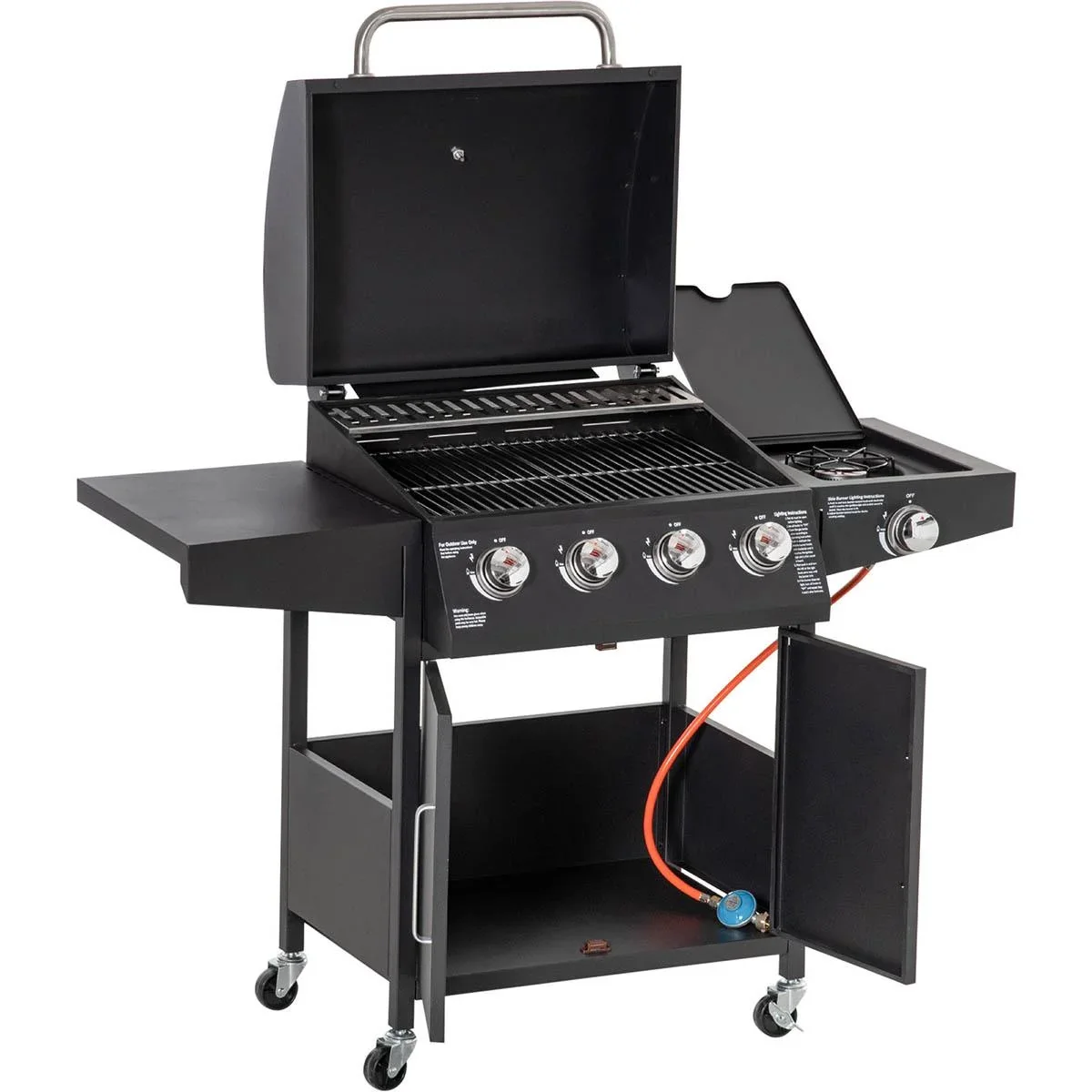 Gasgrill - 4 Brenner - 1 Seitenbrenner - Schwarz - 132 x 55 x 109 cm - 0