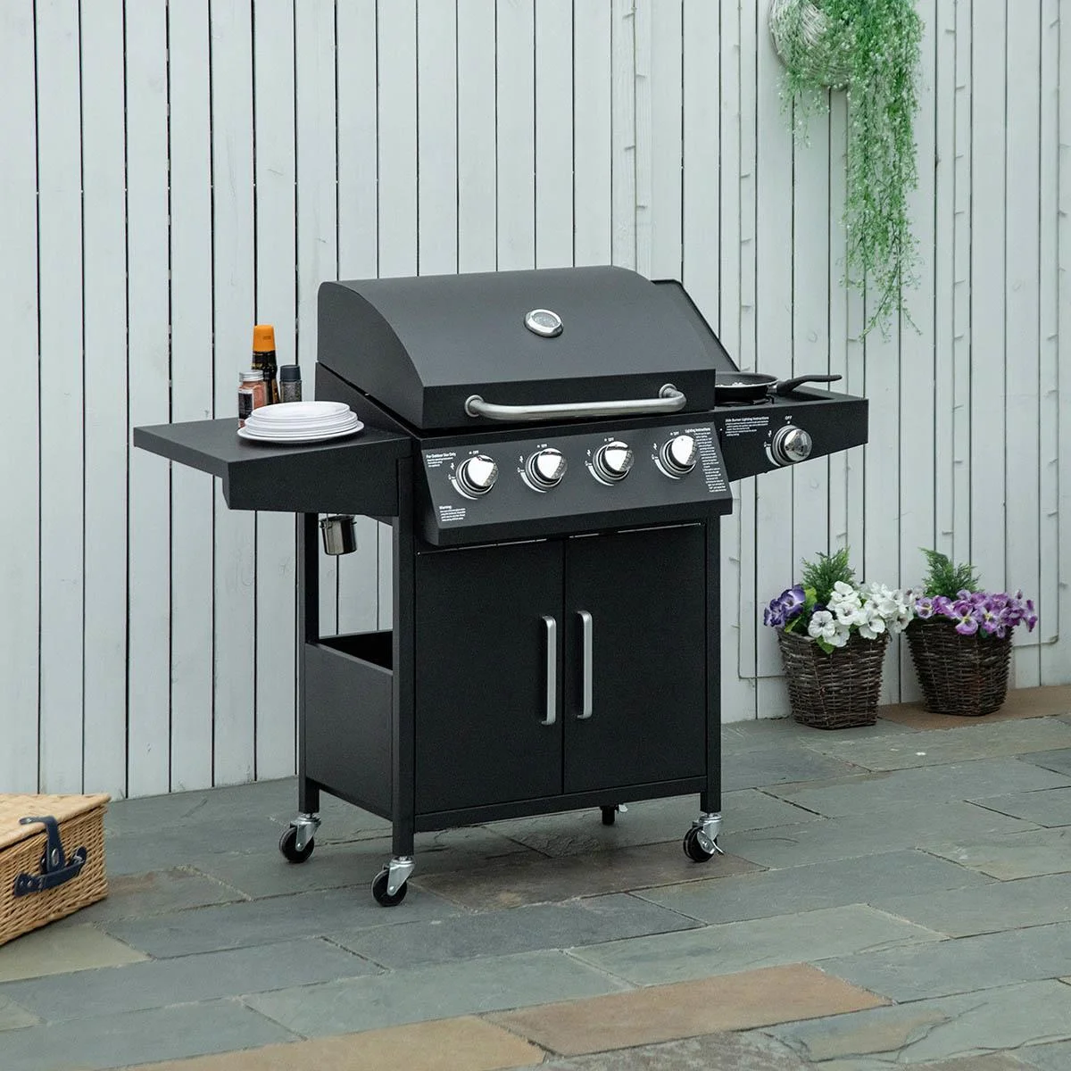 Gasgrill - 4 Brenner - 1 Seitenbrenner - Schwarz - 132 x 55 x 109 cm - 2