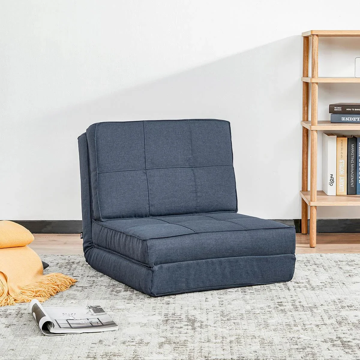 3-in-1 Bodensofa, klappbar, Leinenoptik, dunkelblau, 61 x 73 x 58 cm - 0
