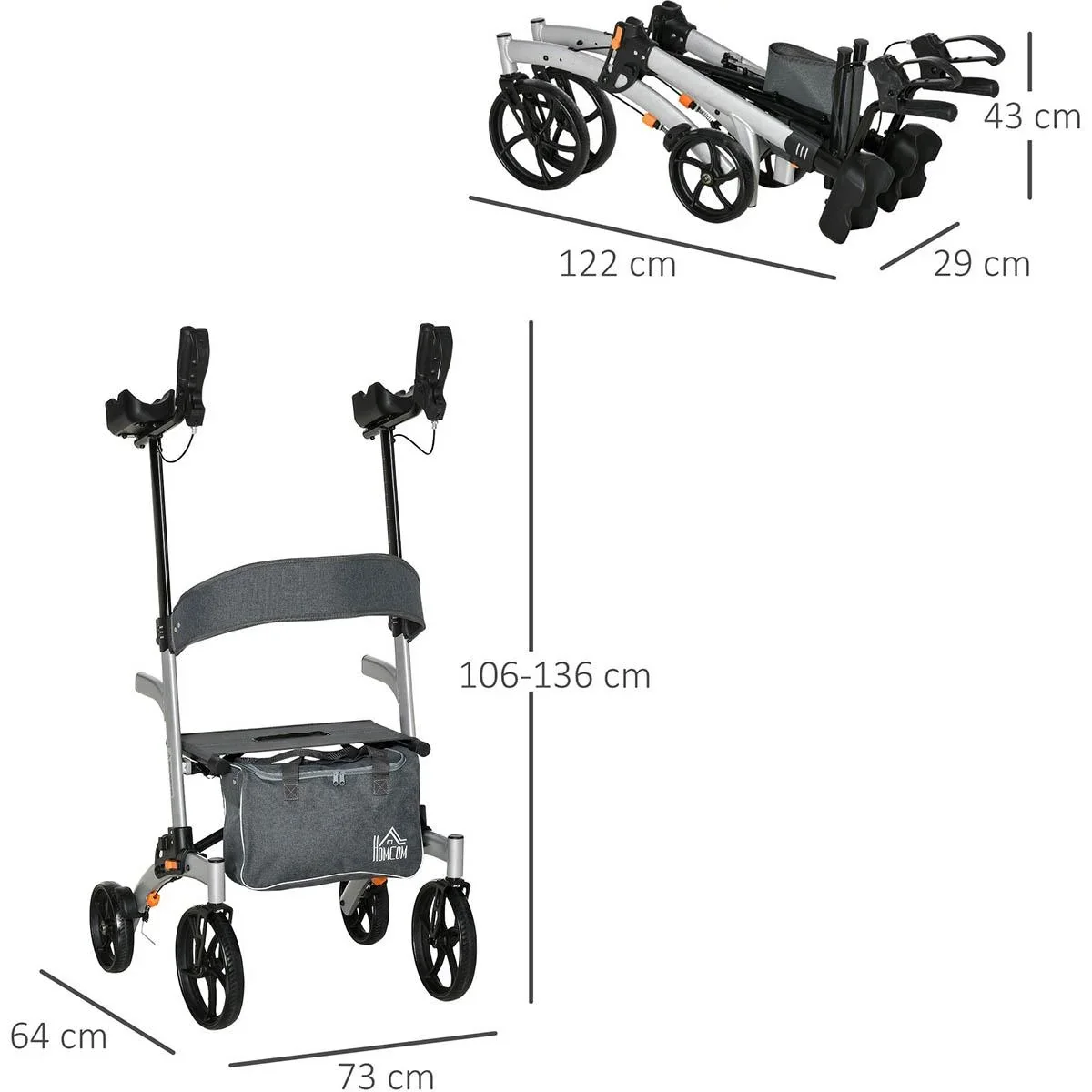 Rollator mit Stuhl Faltbarer Gehwagen Gehhilfe für Senioren mit 4 Rädern Stauraum Bremse höhenverstellbar Leichtgewicht - 1