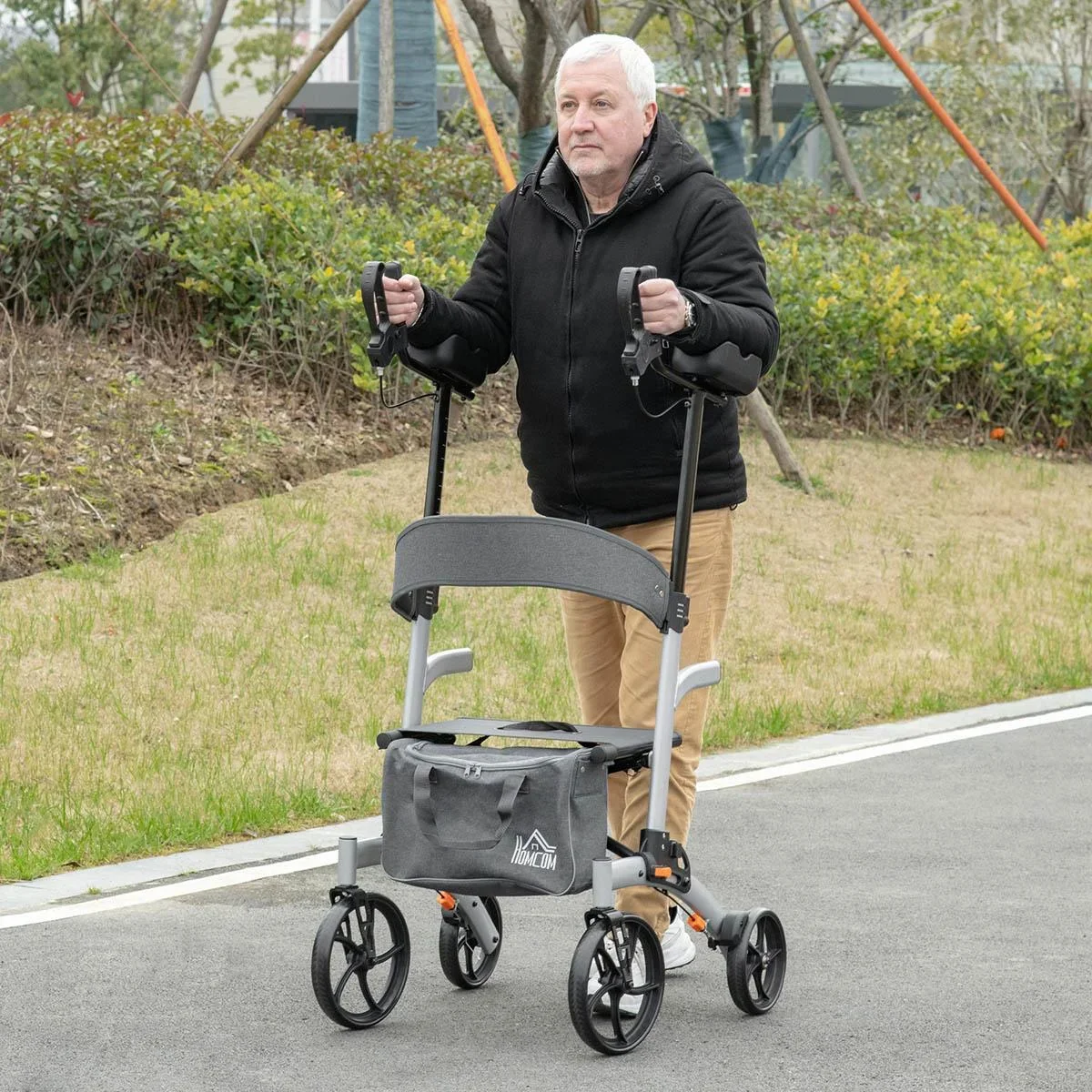 Rollator mit Stuhl Faltbarer Gehwagen Gehhilfe für Senioren mit 4 Rädern Stauraum Bremse höhenverstellbar Leichtgewicht - 3