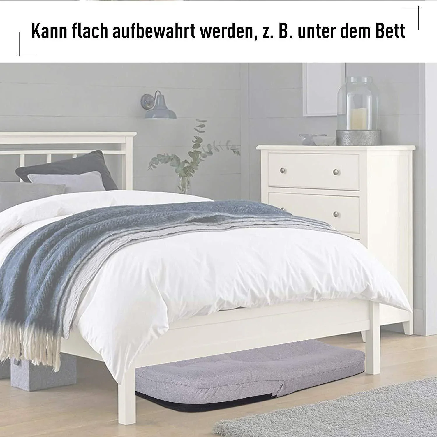 Sitzkissen Polsterstuhl Bodensessel ohne Beine mit Lehne 5-stufig verstellbar Leinen Metallgestell Hellgrau 63 x T65 x 6 - 0