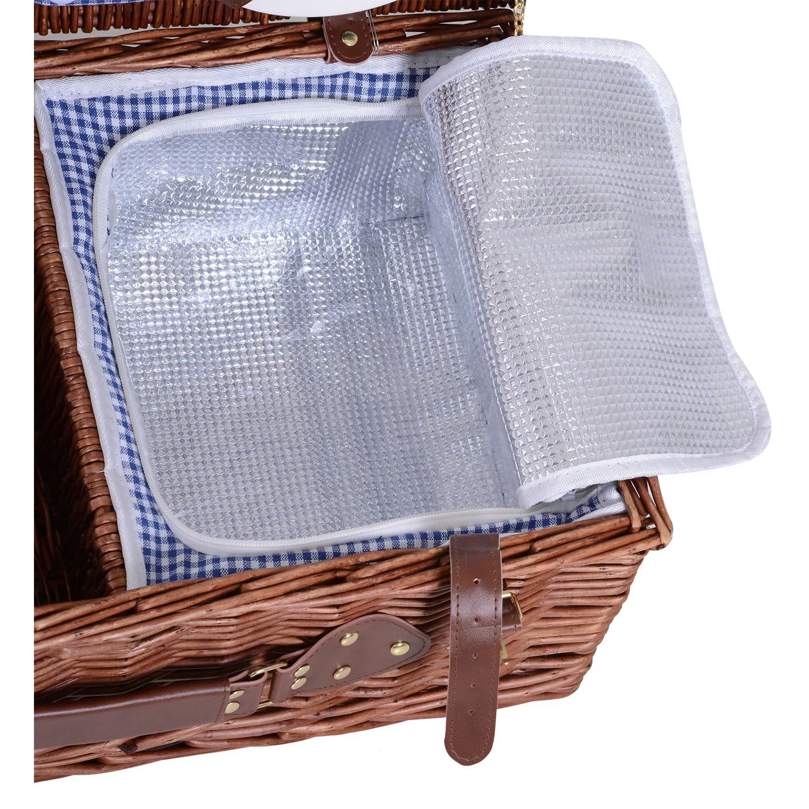 Picknickkorb für 4 Personen Picknickkoffer Picknickset mit Kühltasche Utensilien Glas Braun 54 x 34 x 20 cm - 0