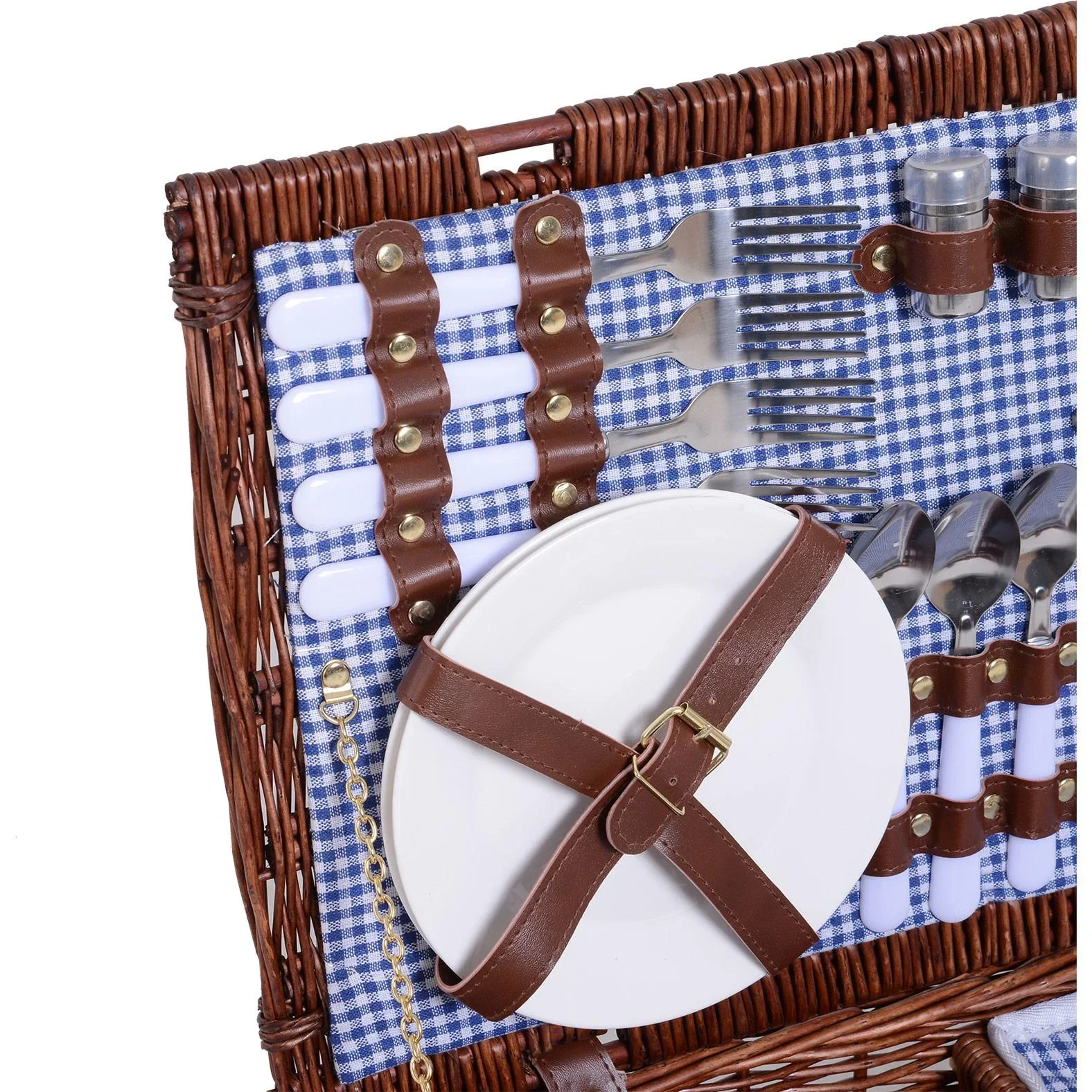 Picknickkorb für 4 Personen Picknickkoffer Picknickset mit Kühltasche Utensilien Glas Braun 54 x 34 x 20 cm - 4