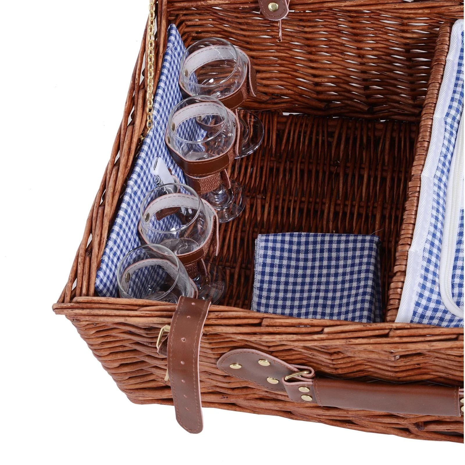 Picknickkorb für 4 Personen Picknickkoffer Picknickset mit Kühltasche Utensilien Glas Braun 54 x 34 x 20 cm - 7