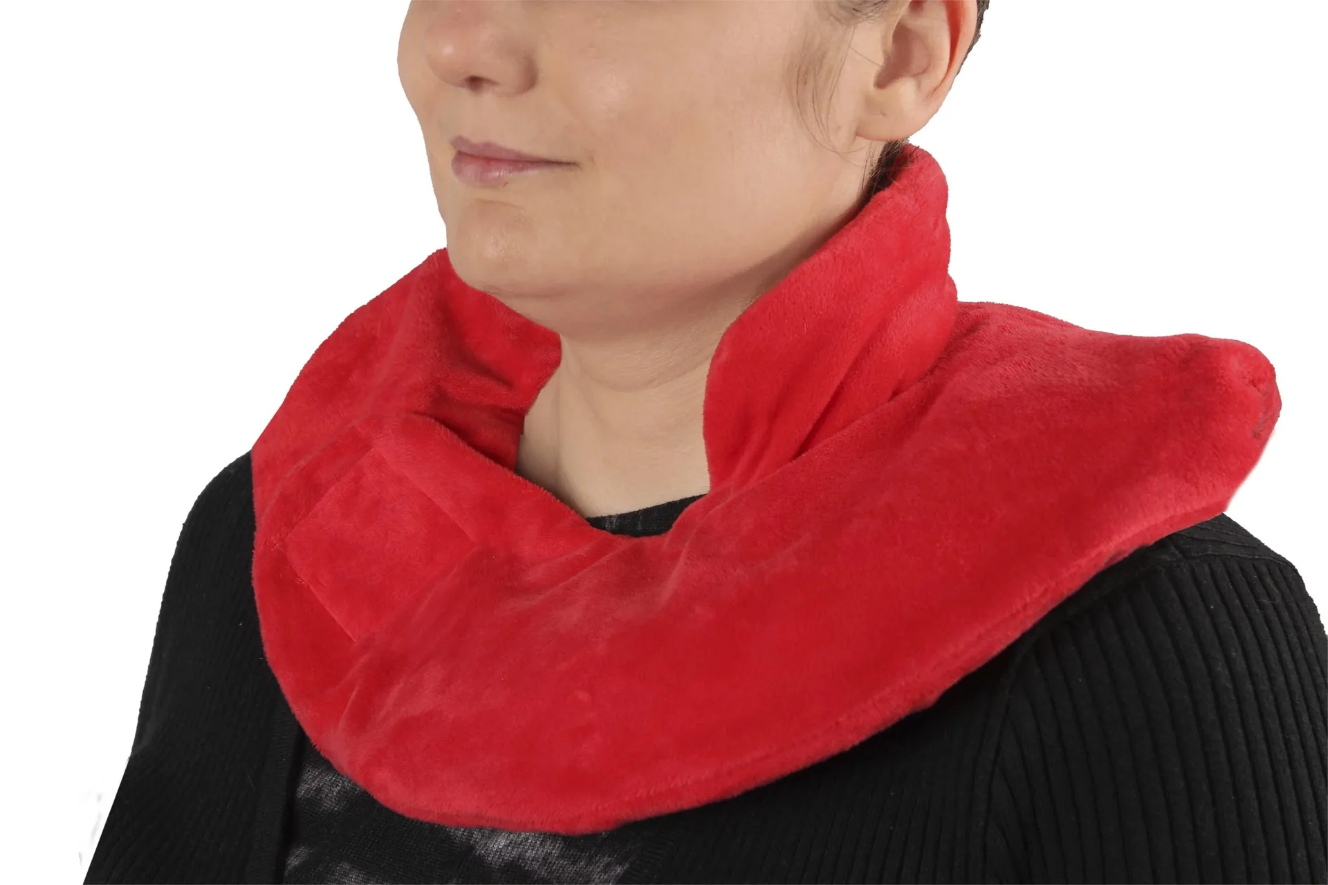 Nacken-Wärmeflasche mit breitem Trichter, Klettverschluss und Nackenfleece, Rot, 1,7 Liter - 0