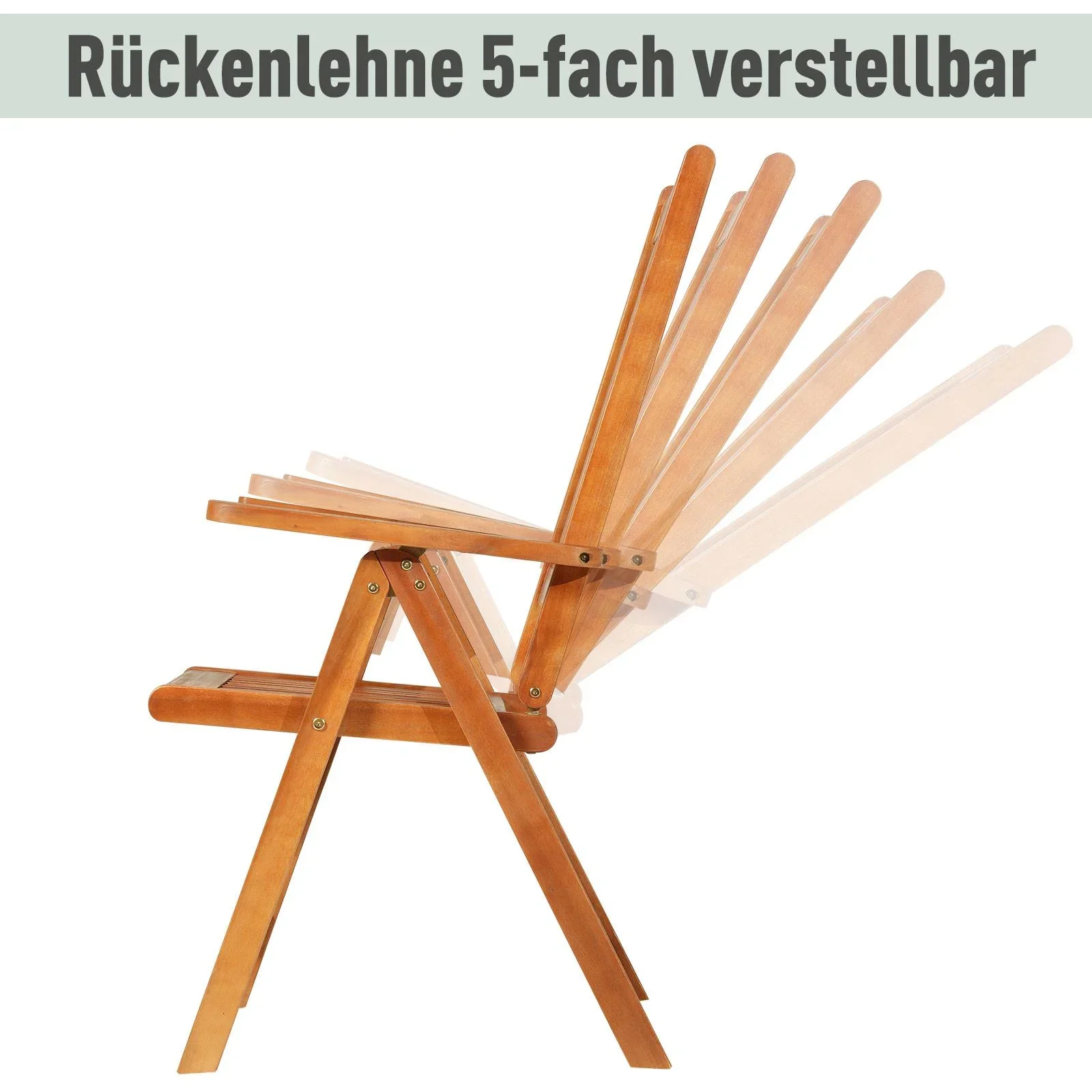Klappstuhl Gartensessel Gartenmöbel 5-Fach verstellbar Akazienholz geölt 64 x 55 x 110 cm - 1
