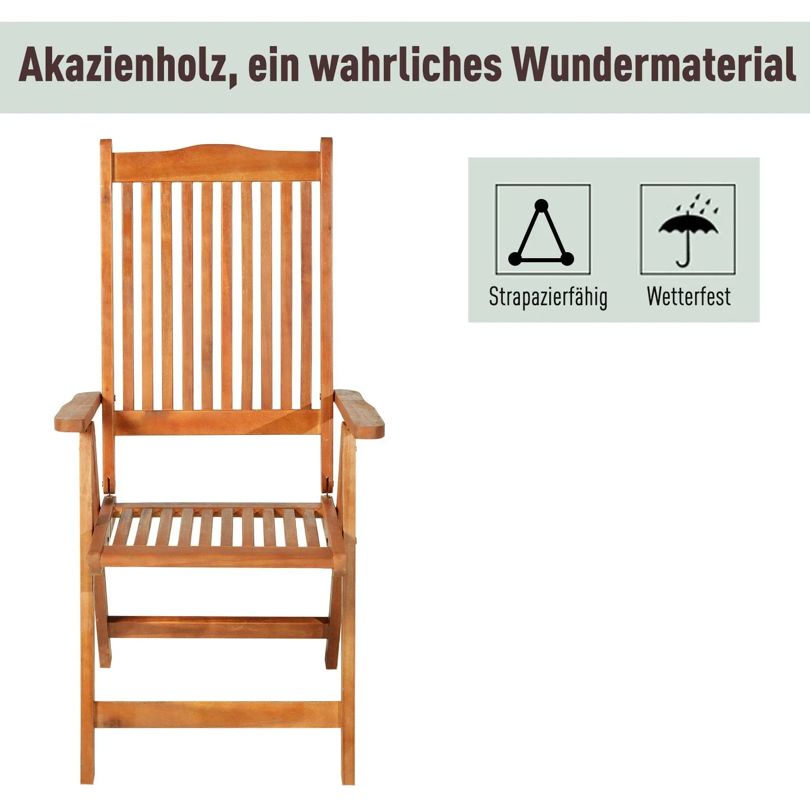 Klappstuhl Gartensessel Gartenmöbel 5-Fach verstellbar Akazienholz geölt 64 x 55 x 110 cm - 3