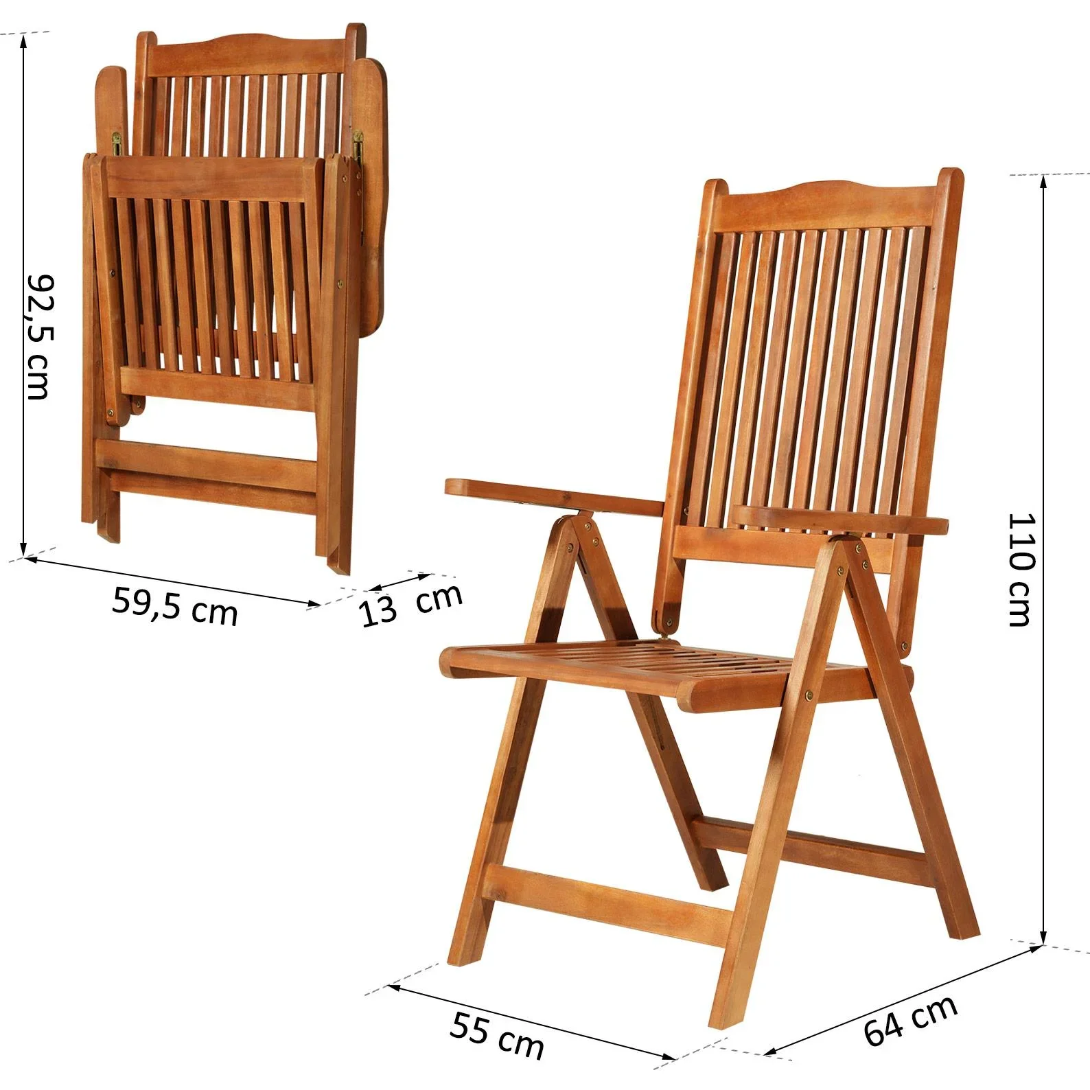 Klappstuhl Gartensessel Gartenmöbel 5-Fach verstellbar Akazienholz geölt 64 x 55 x 110 cm - 5