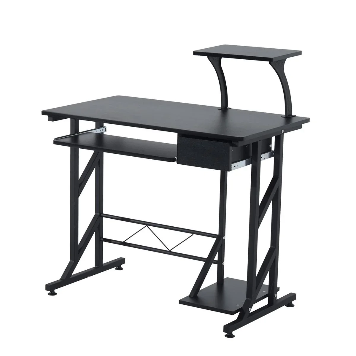 Computertisch Arbeitstisch mit Regalen und Schubladen Schreibtisch Bürotisch Platzsparend stabil Metall MDF Schwarz 90 x - 0