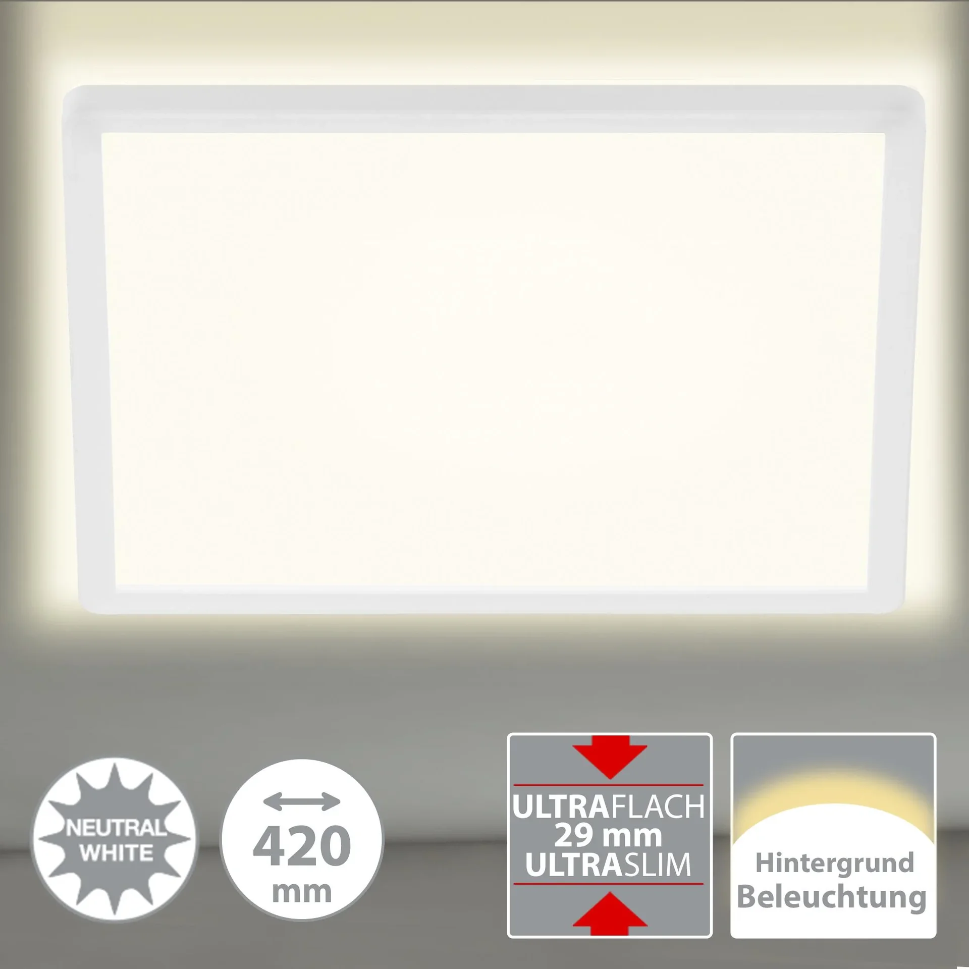 Ultraflaches LED Panel, viereckig, 42 cm, 3000 Lumen, 22 Watt, weiß - 2