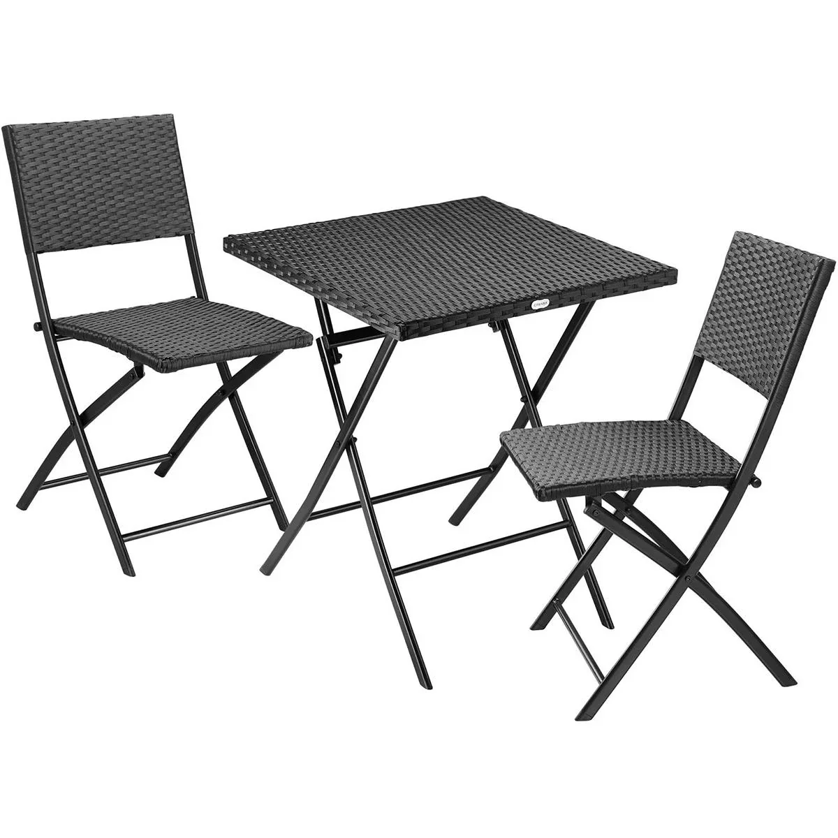 3 Stück Garten-Set - Tisch, Klappstühle - Polyrotan - Schwarz - 5