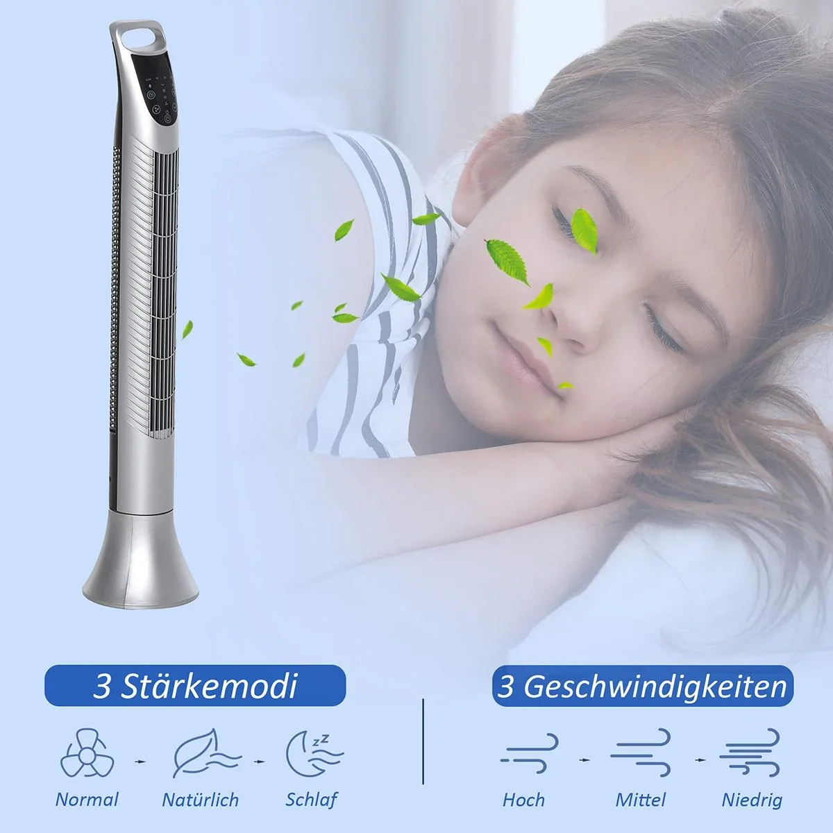 Turmventilator mit 3 Belüftungsstufen weiß - 1