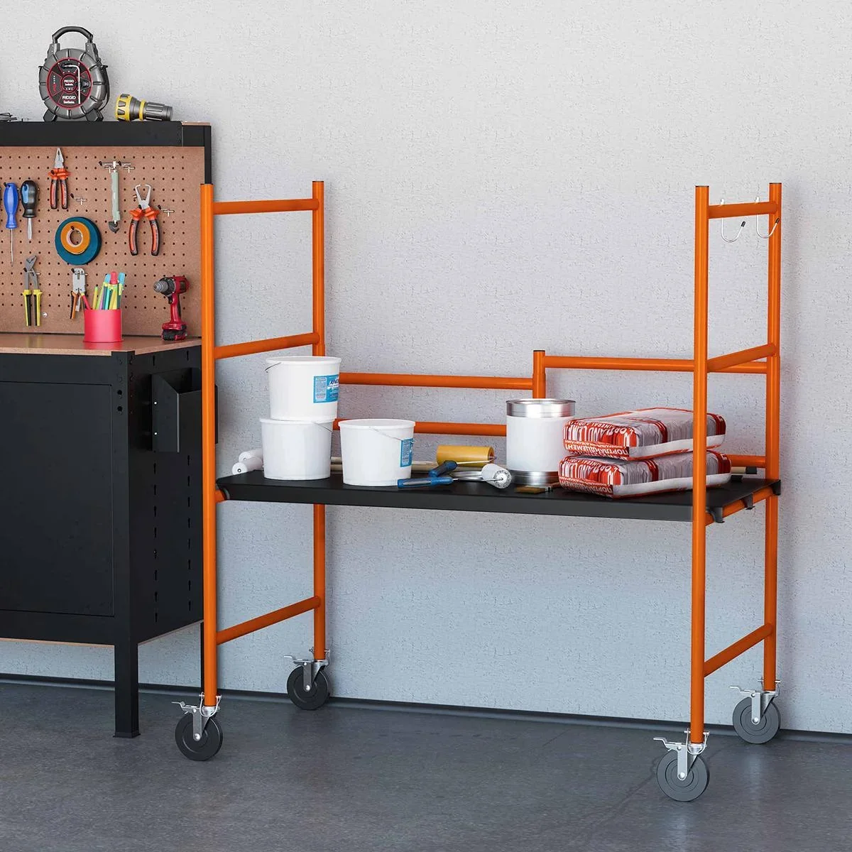 Arbeitsgerüst mobiles Gerüst Treppenleiter Leiter mit Feststellrädern Verstellbare Arbeitsplattform tragbar zusammenklap - 0