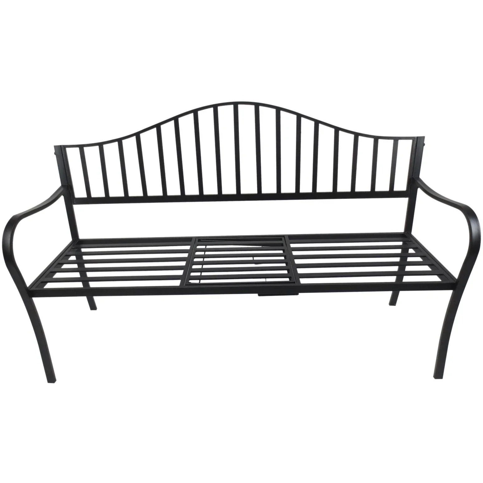 Gartenbank 2 Sitzer Sitzbank Parkbank Metallbank Bankauflage mit Armlehne mit Klappbeistelltisch Schwarz 160 x 53 x 95 c - 3