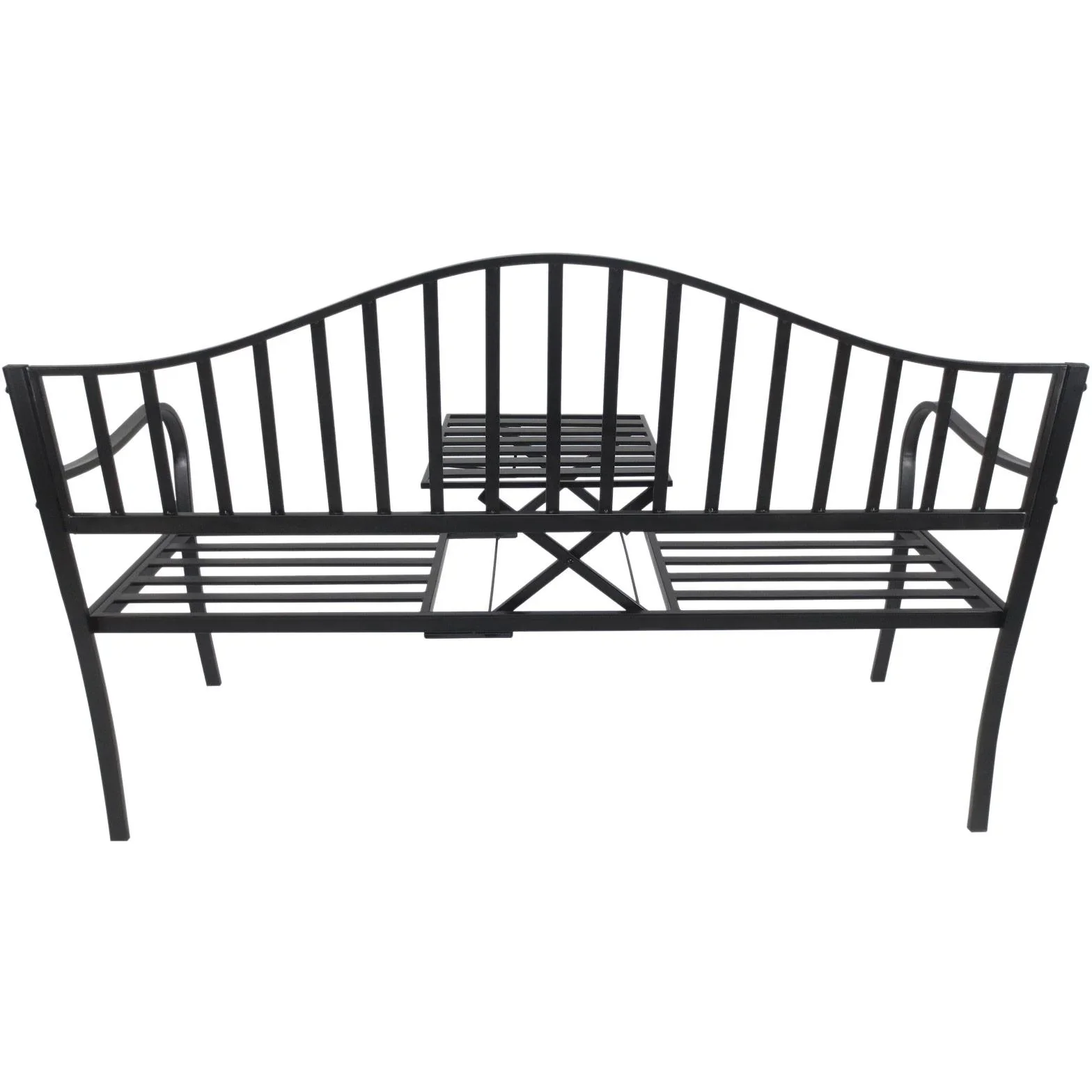 Gartenbank 2 Sitzer Sitzbank Parkbank Metallbank Bankauflage mit Armlehne mit Klappbeistelltisch Schwarz 160 x 53 x 95 c - 5