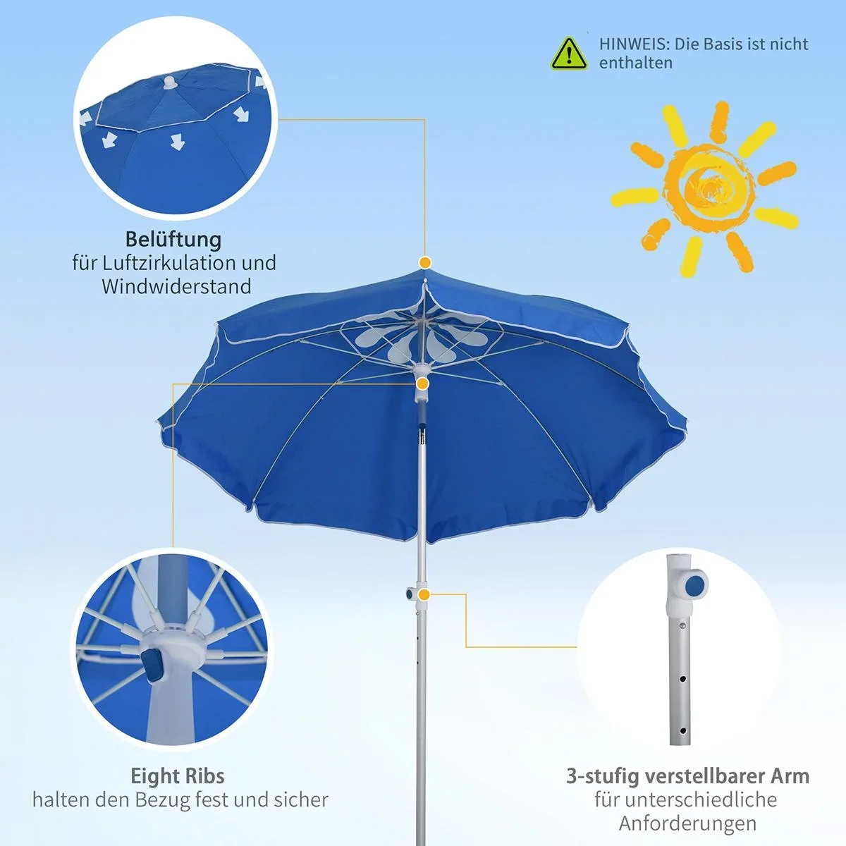 Sonnenschirm mit Kippfunktion blau - 5
