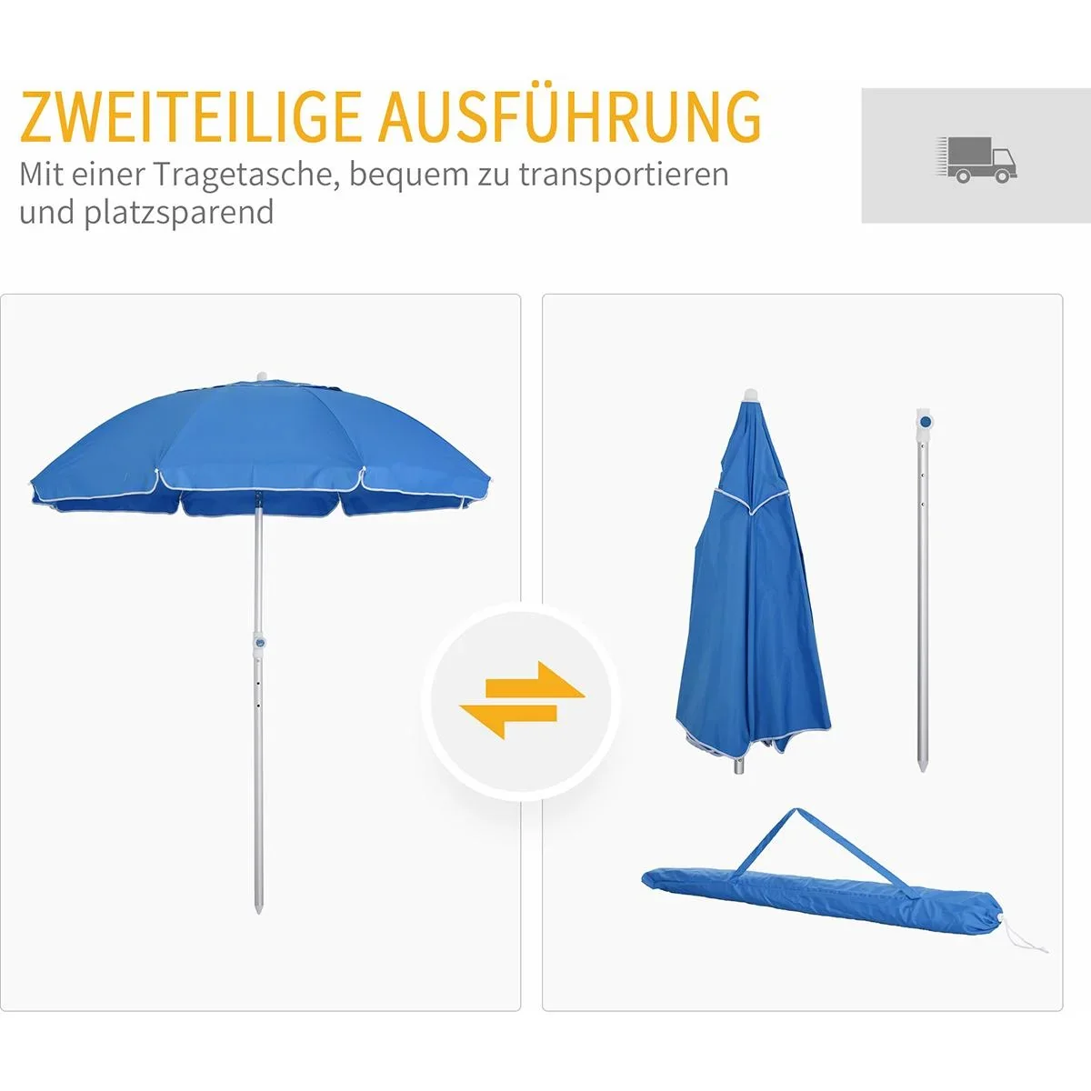 Sonnenschirm mit Kippfunktion blau - 8