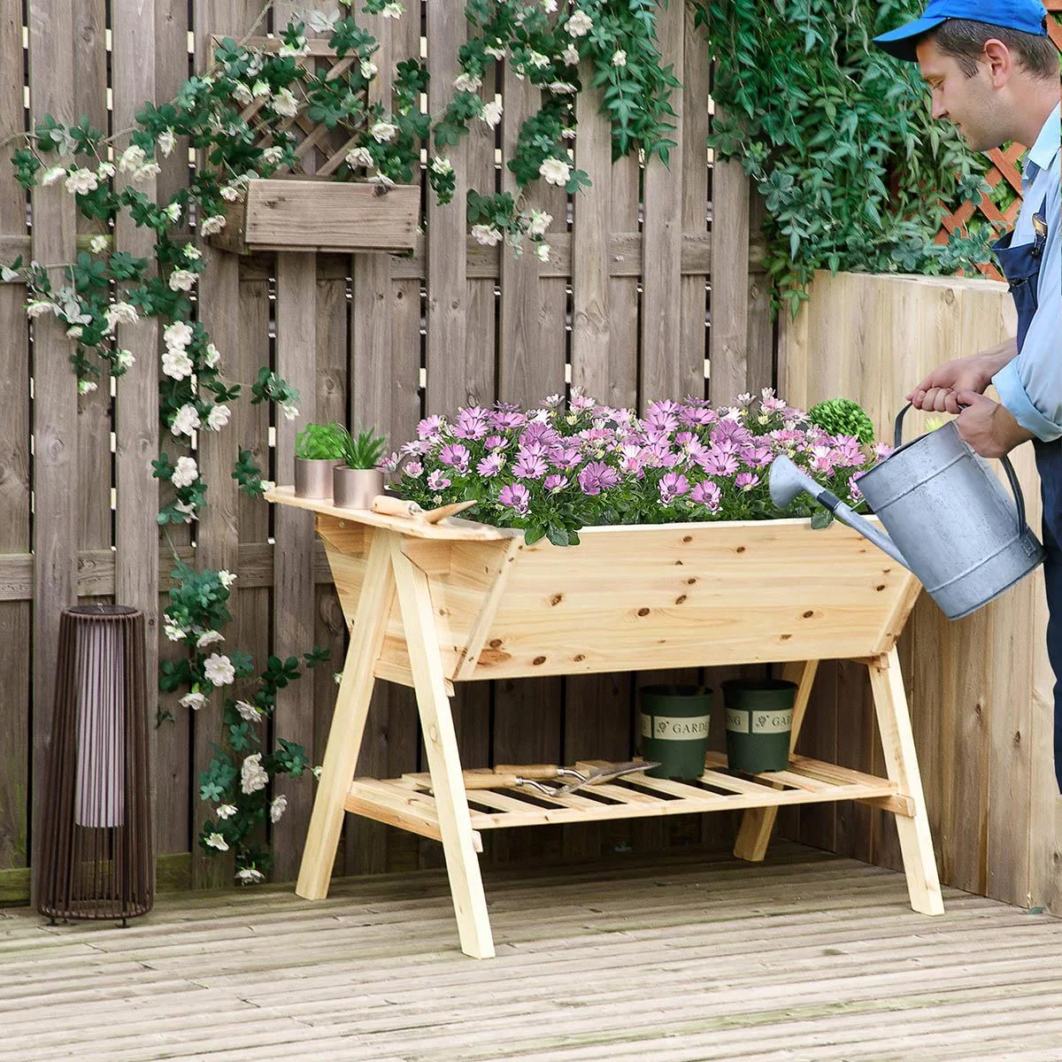 Hochbeet Pflanzkasten Blumenkasten Blumentopf mit Abflusslöchern Vliesstoff Tannenholz Natur 129 x 78,5 x 82,5 cm - 2