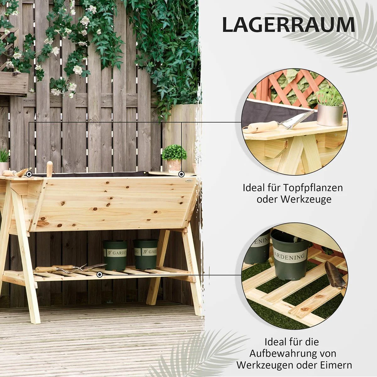 Hochbeet Pflanzkasten Blumenkasten Blumentopf mit Abflusslöchern Vliesstoff Tannenholz Natur 129 x 78,5 x 82,5 cm - 3