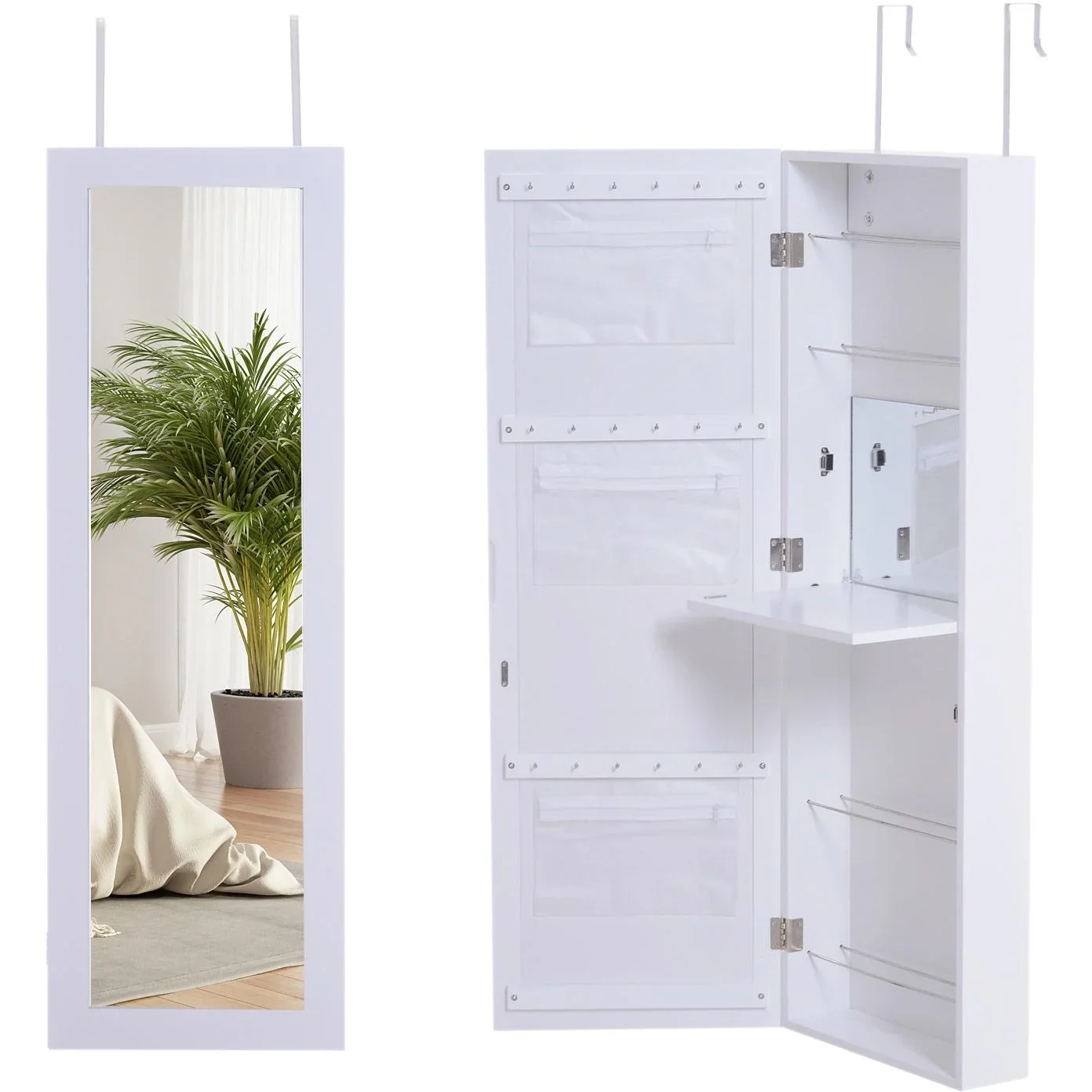 Spiegelschrank Schmuckschrank mit Innenspiegel ausklappbare Wandspiegel höhenverstellbar Weiß - 3