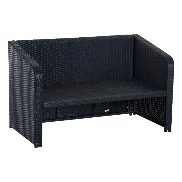 4-tlg. Polyrattan Gartenmöbel Sitzgruppe Lounge mit Kissen Schwarz 1 x Doppelsofa 1 x Couchtisch 2 x Hocker - 3