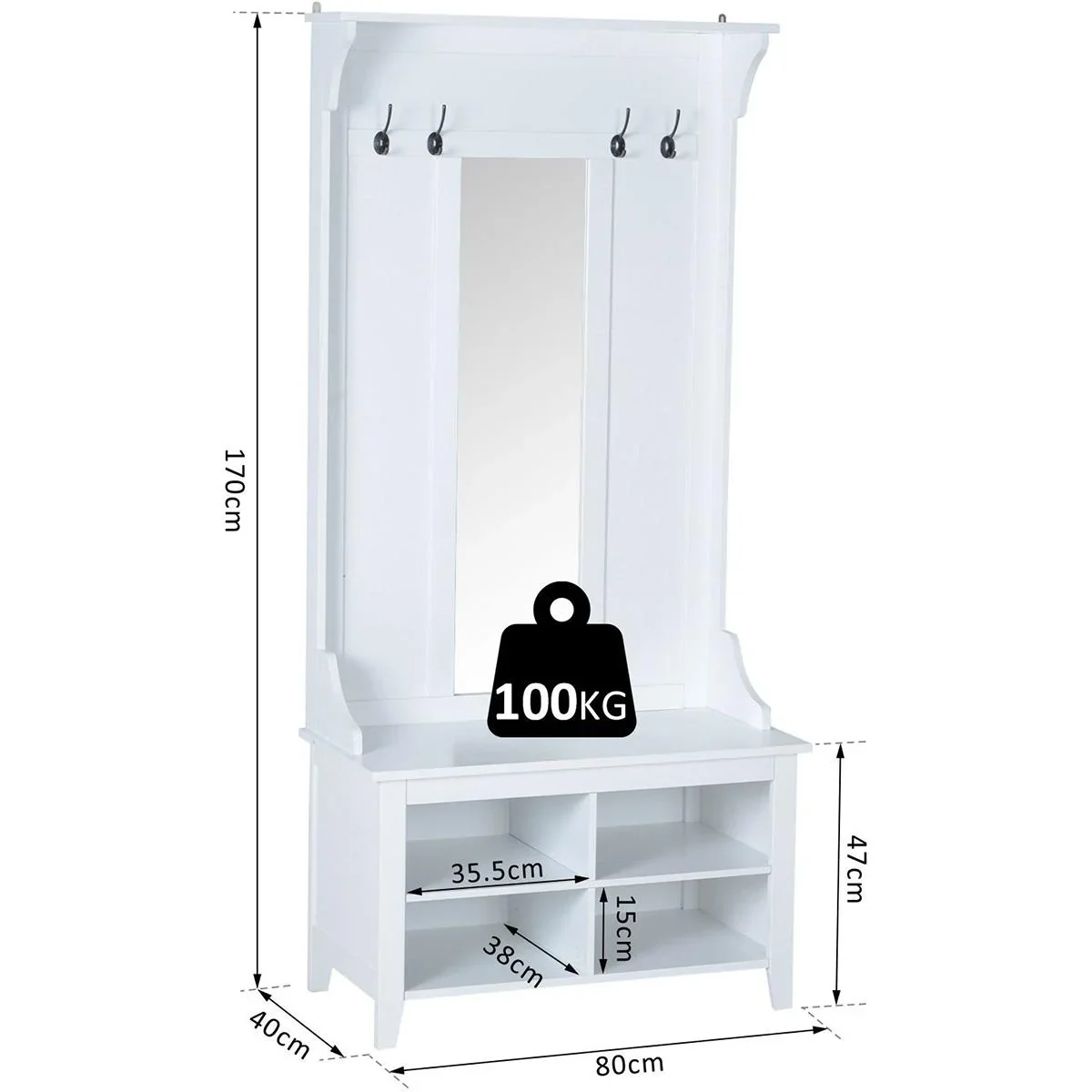 3-in-1 Flurgaderobe mit 4 Haken weiß - 2