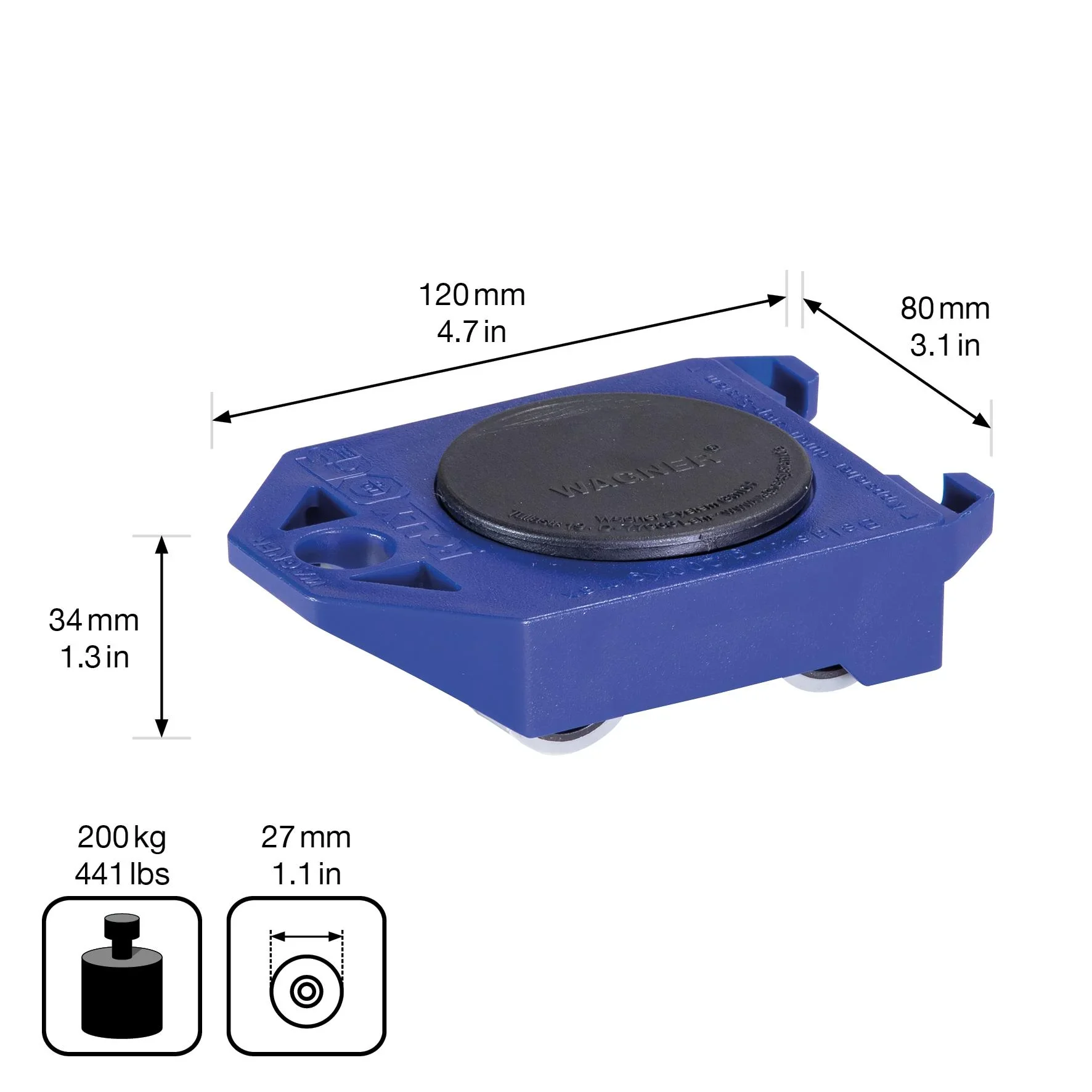 Transporthilfe MM 3171, 12 x 8 x 3,5 mm, softe Rollen Ø 30 mm, TÜV- & GS, kippsicher, Drehteller, Tragkraft 200 kg - 0