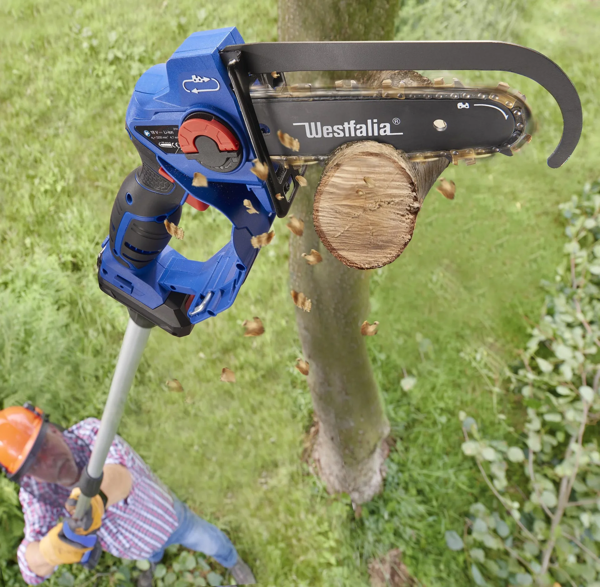 SET X-SAW Pro 2 Ah, Akku-Einhand-Powersäge mit 18 V LI-ION Akku 2 Ah + Schnellladegerät + Gürtel-Clip und Multispray - 8