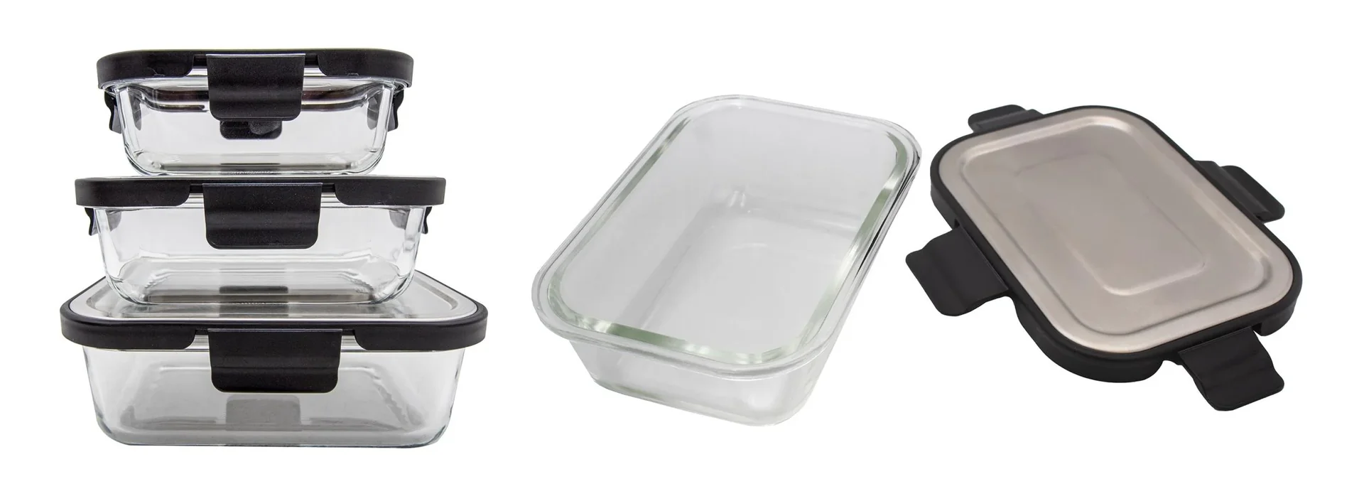 Glas Vorratsdosen Edelstahl-Klick 6-teilig, 370/620/1000 ml - Frischhaltedosen! Glasdosen! - 0