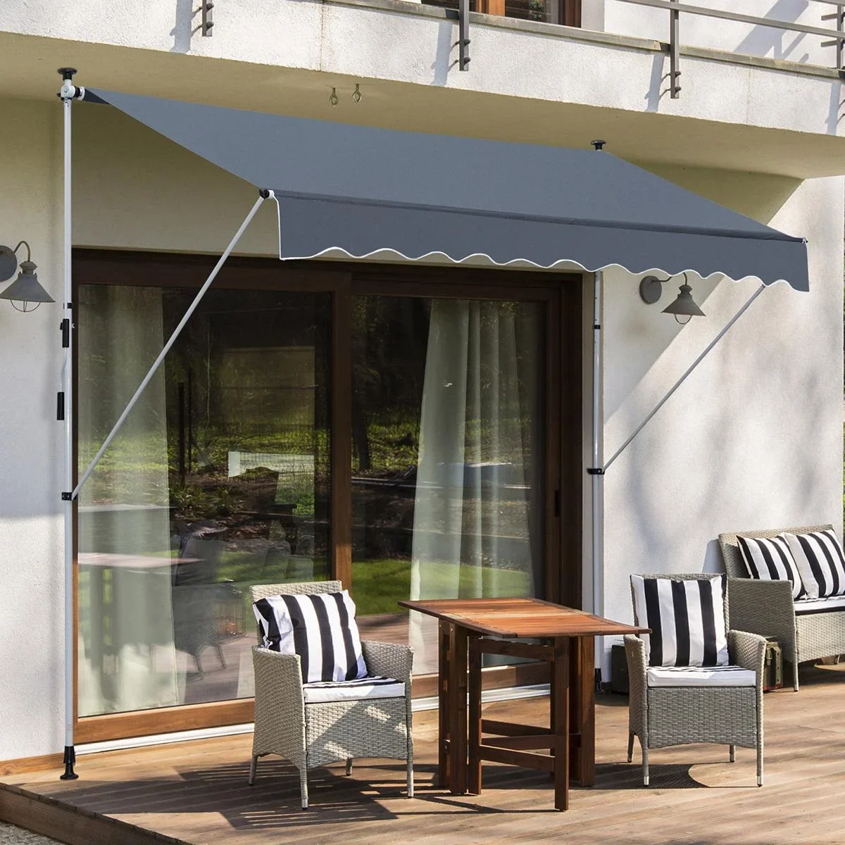 Markise Klemmmarkise Sonnenschutz Faltarm Handkurbel Balkon Alu Cremeweiß 3x1,2cm - 1