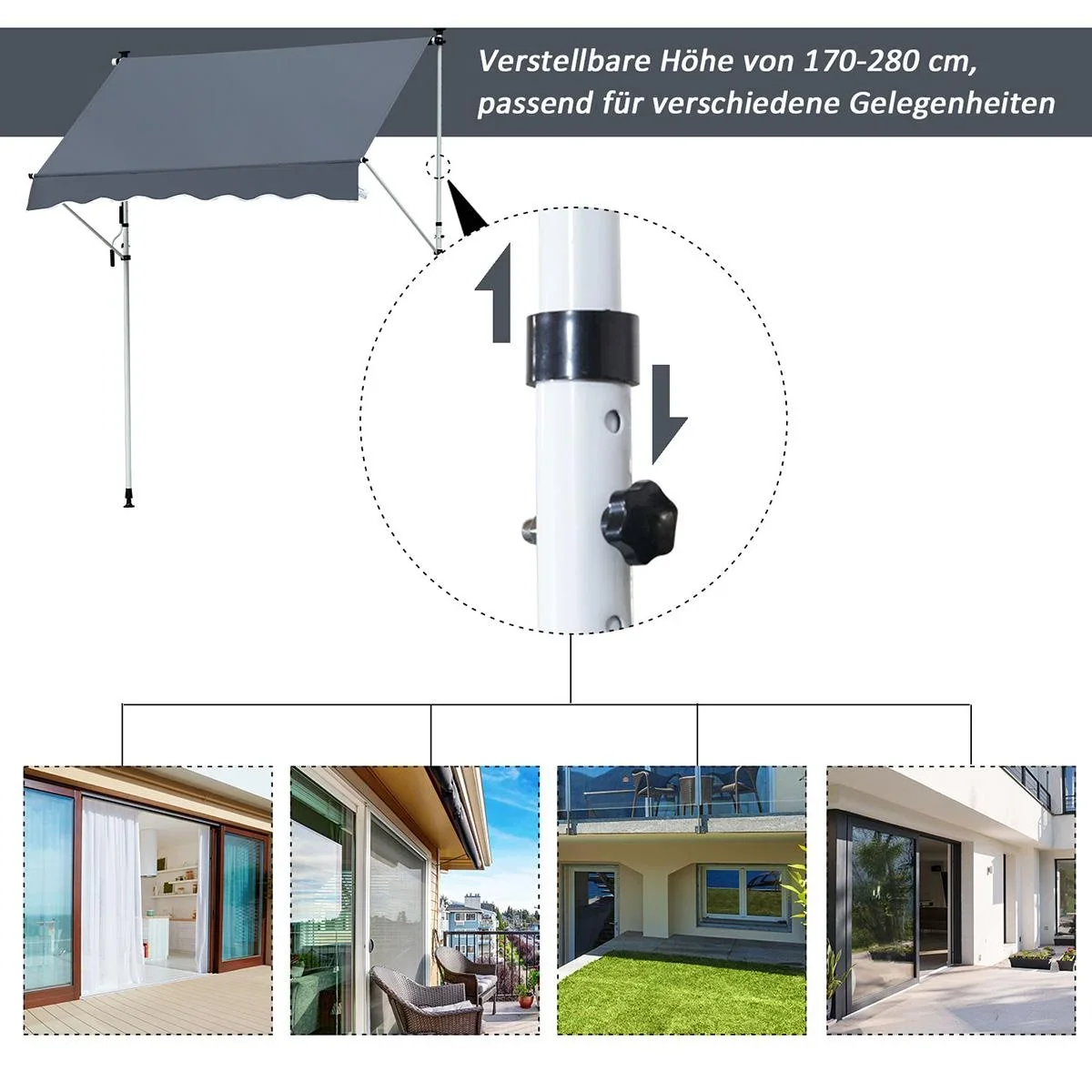 Markise Klemmmarkise Sonnenschutz Faltarm Handkurbel Balkon Alu Cremeweiß 3x1,2cm - 2