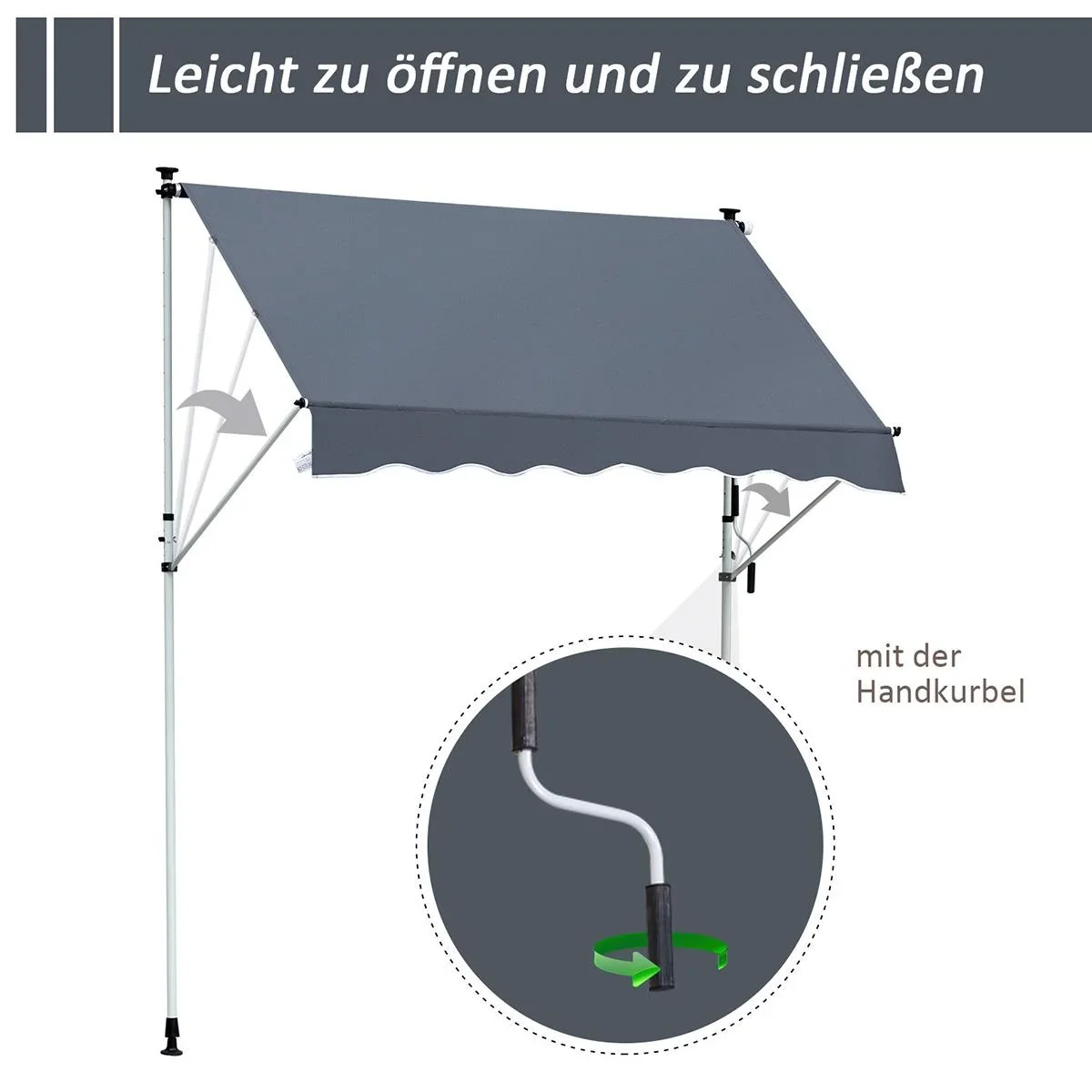 Markise Klemmmarkise Sonnenschutz Faltarm Handkurbel Balkon Alu Cremeweiß 3x1,2cm - 3