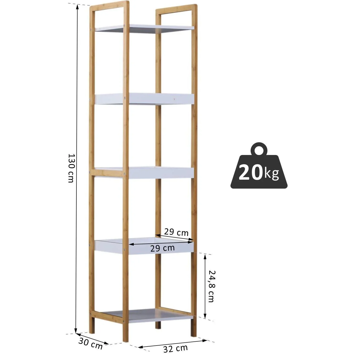 Badregal Standregal Lagerregal Küchenregal 5 Ablagen Bambus + MDF 32 x 30 x 130 cm - 6
