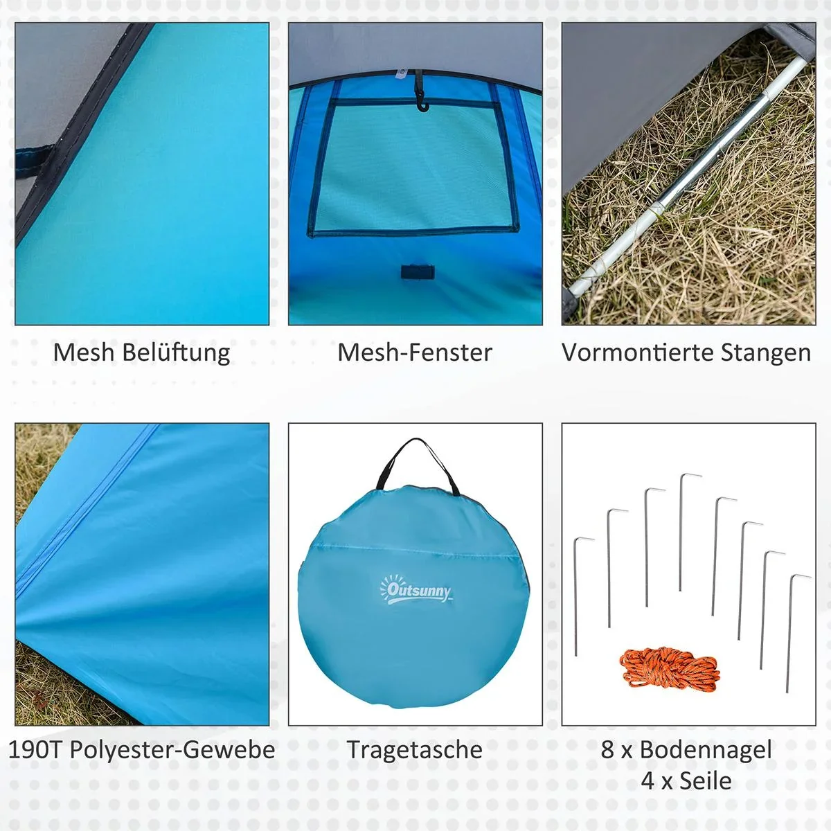 Campingzelt für 1-2 Personen blau/grau - 5
