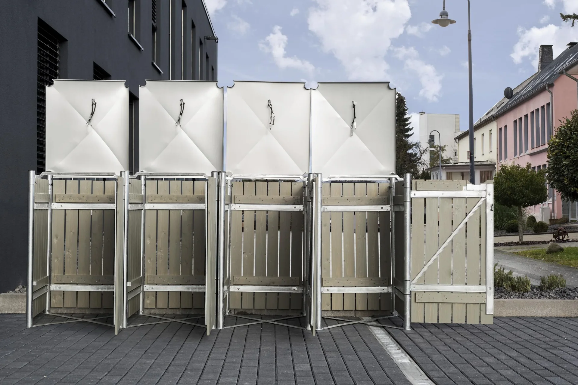 Mülltonnenbox 240 Liter, Naturgrau, 4-fach - 1